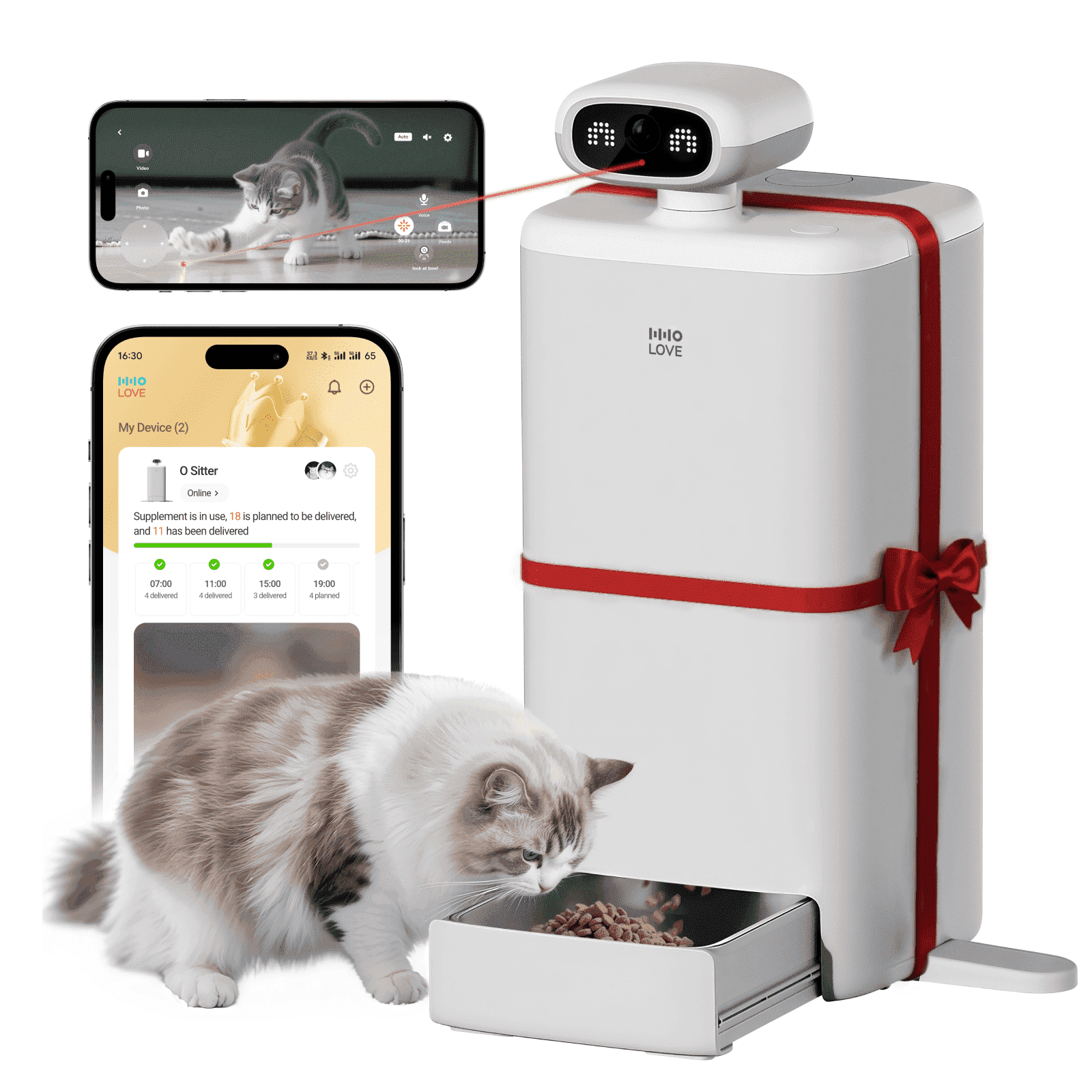 HHOLOVE Automatic Cat Feeder with 360°, 2K HD Video, Night Vision & 2-Way Audio, 5G Dispenser for Cats