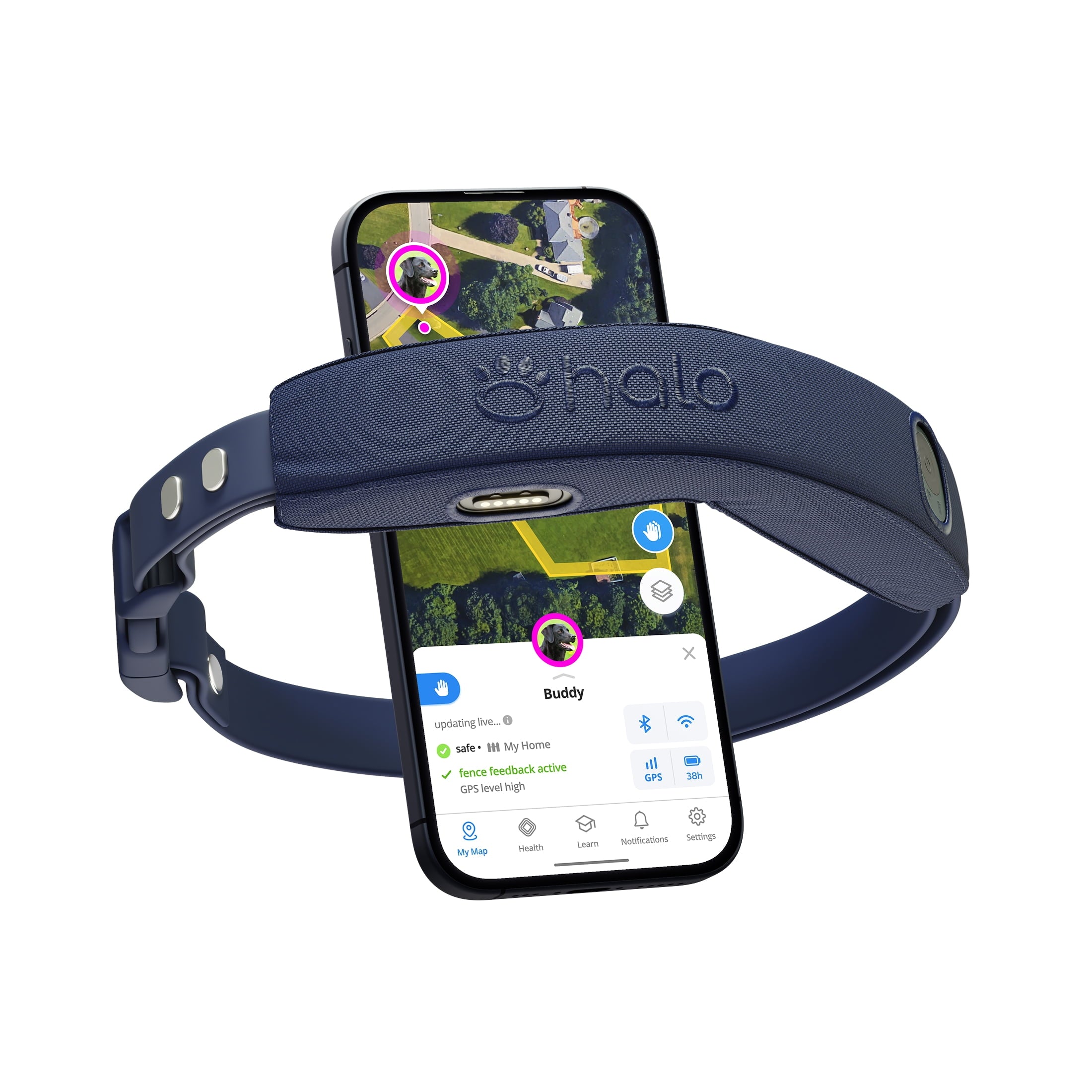 Halo Collar 4, All New GPS Wireless Dog Fence with Real-Time Tracking (Midnight)