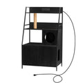 Oumilen Modern Black Nightstand with Hidden Litter Box and Charging Station