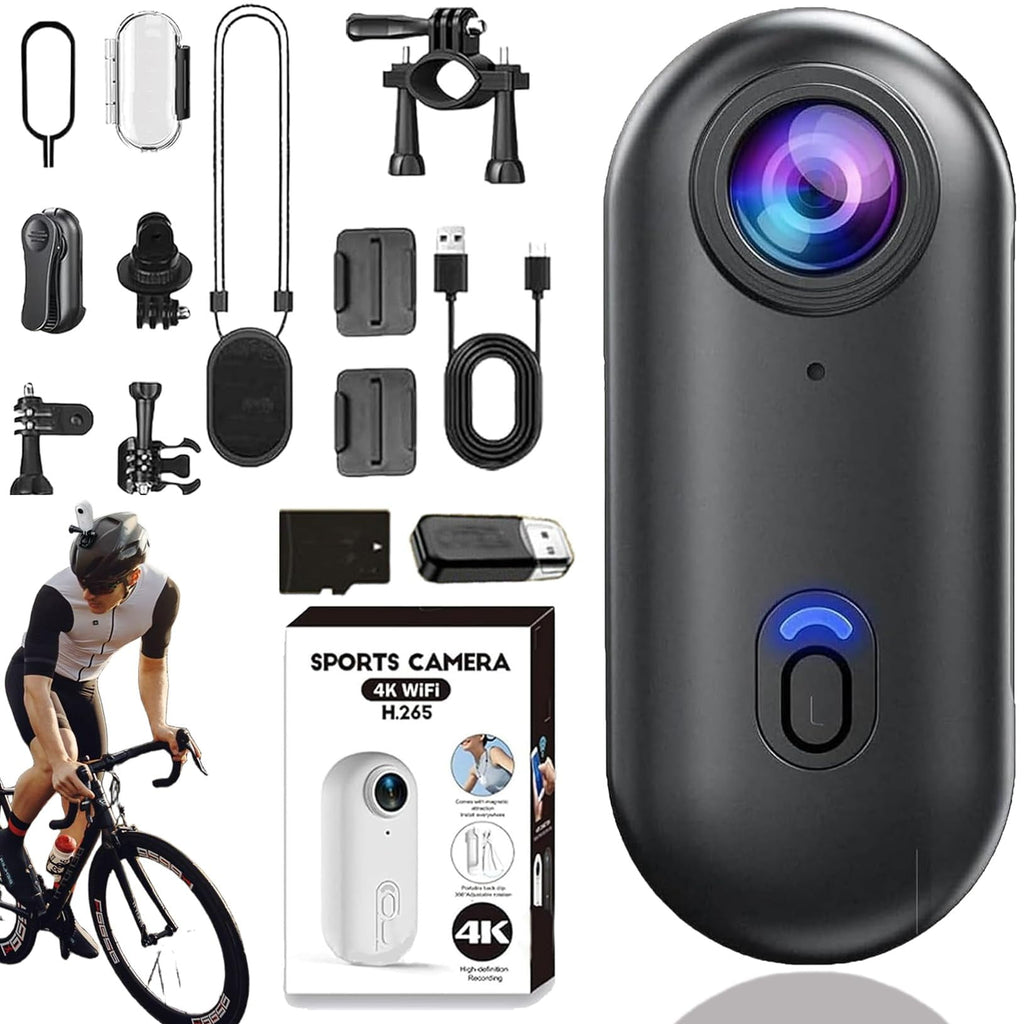 POV 4K Action Camera - Gelviva, Gelviva Thumb Body Camera 4k Portable, Treklon Pov Camera, Hands Free Waterproof Wearable Video Recorder, Helmet Mount, For Bike Cycling, Pet, Vlogging (Black, 64g)