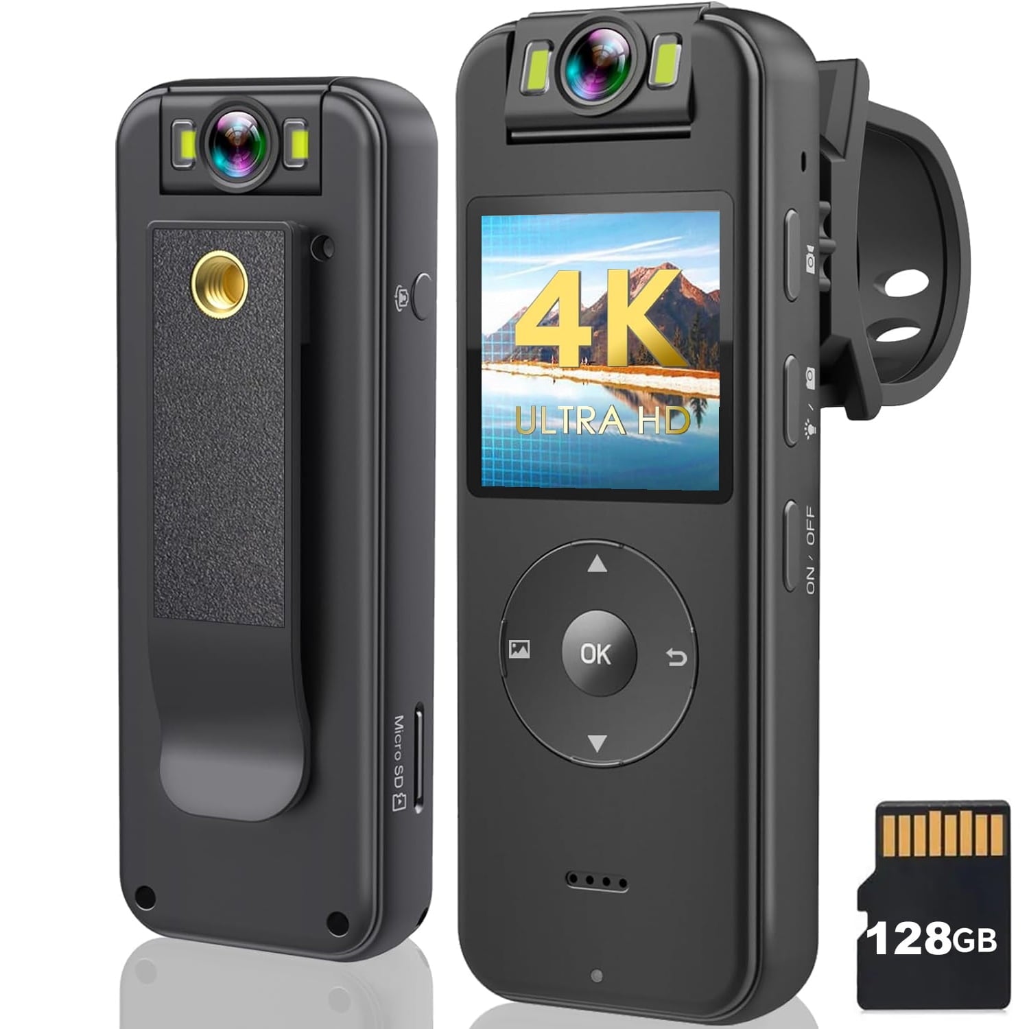 Prociv 128GB Body Camera 4K 30FPS UHD Recording,1.4 in Screen Recorder Night Vision Lighting 6HR Battery Life Wearable Camcorder for Outdoor Riding,Home,Sports,Pet Records,Security,Travel Records