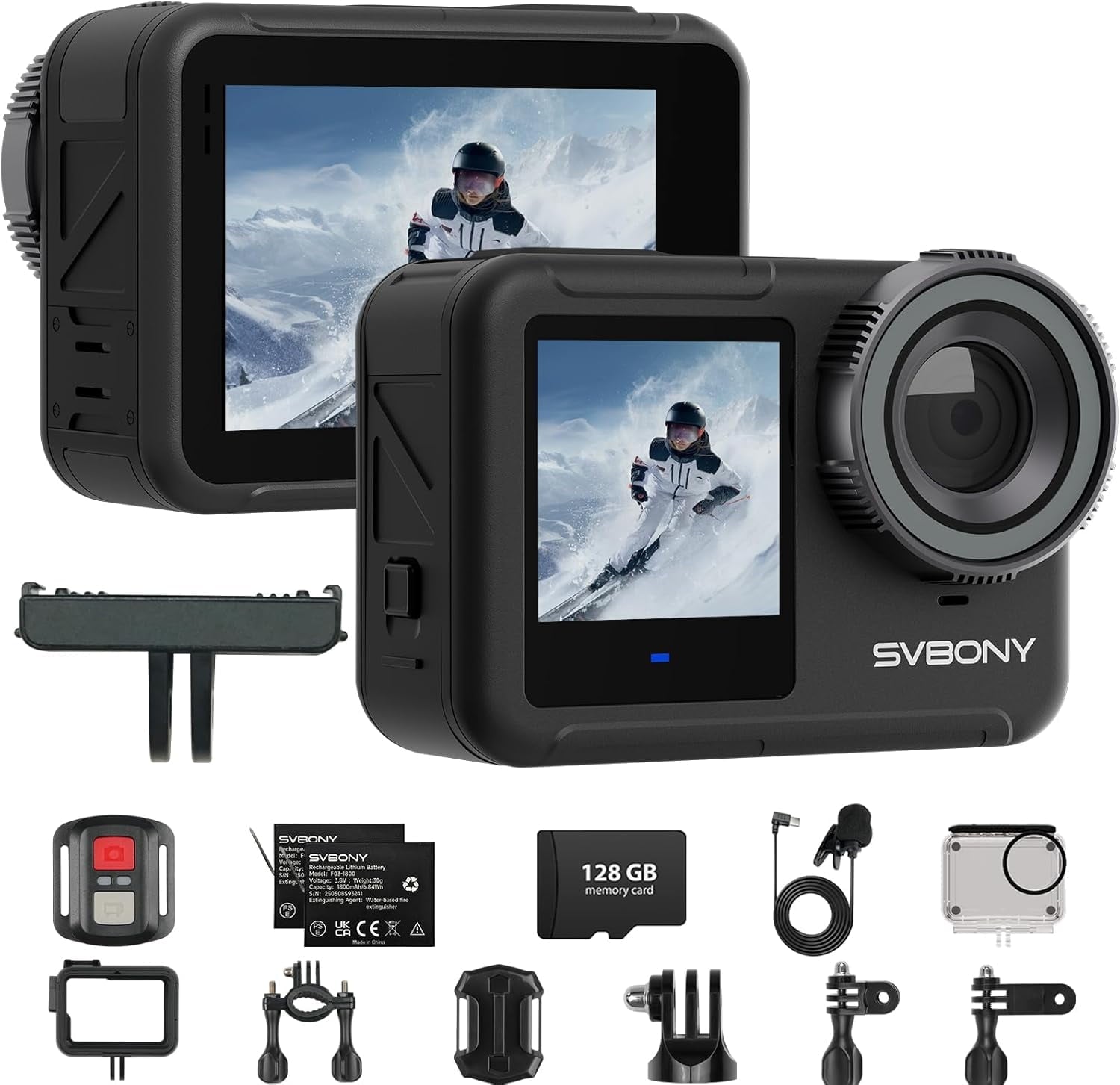 SVBONY SVGo3 4K 60FPS Action Camera with 128GB Card Accessories Kit Bundle, features a waterproof body for pet tracking, Quick Release Mount&EIS WiFi Remote Control for Snorkeling, Video Recording
