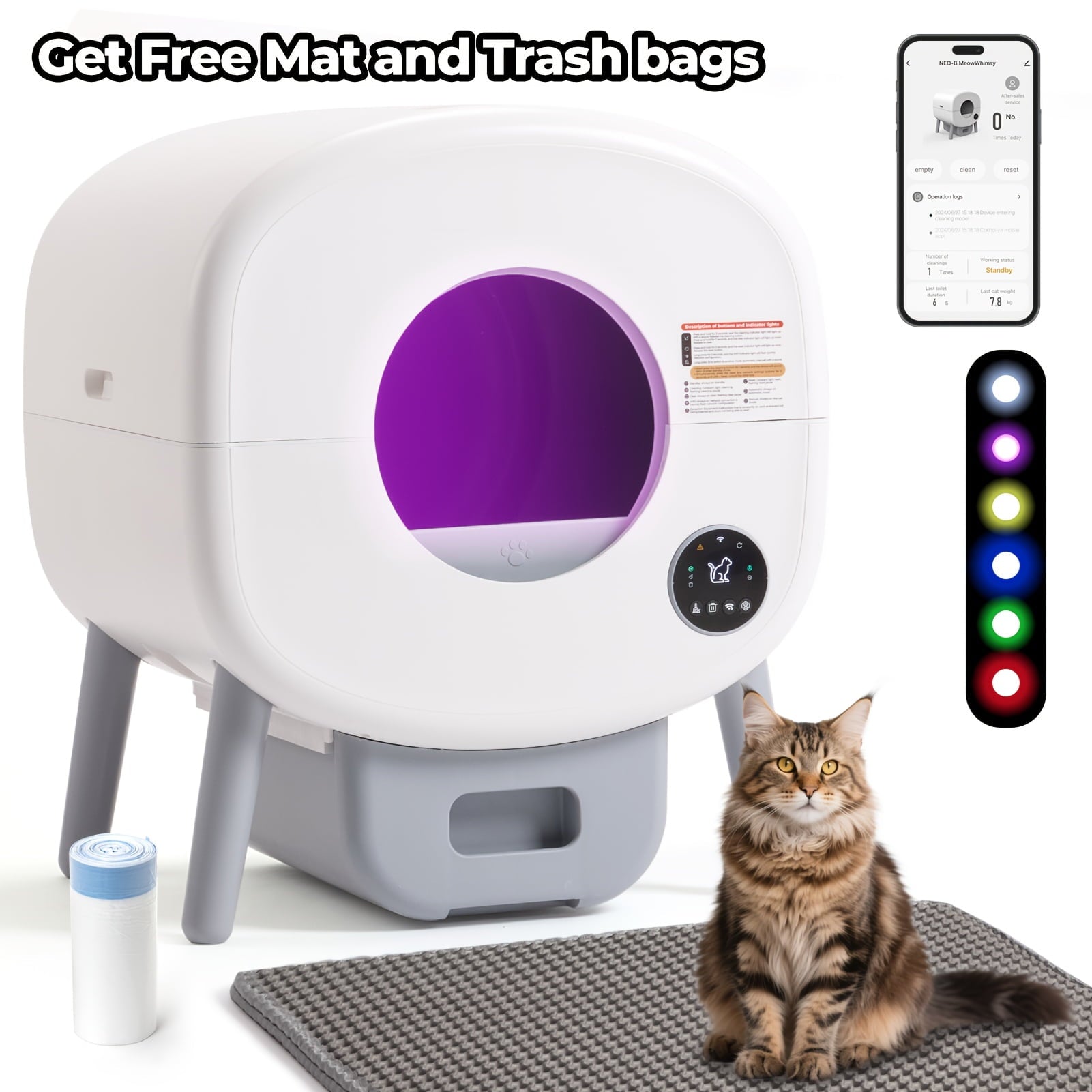 Self-Cleaning Cat Litter Box - Extra Large for Multiple Cats - App-Controlled with Odor-Free Waste Disposal