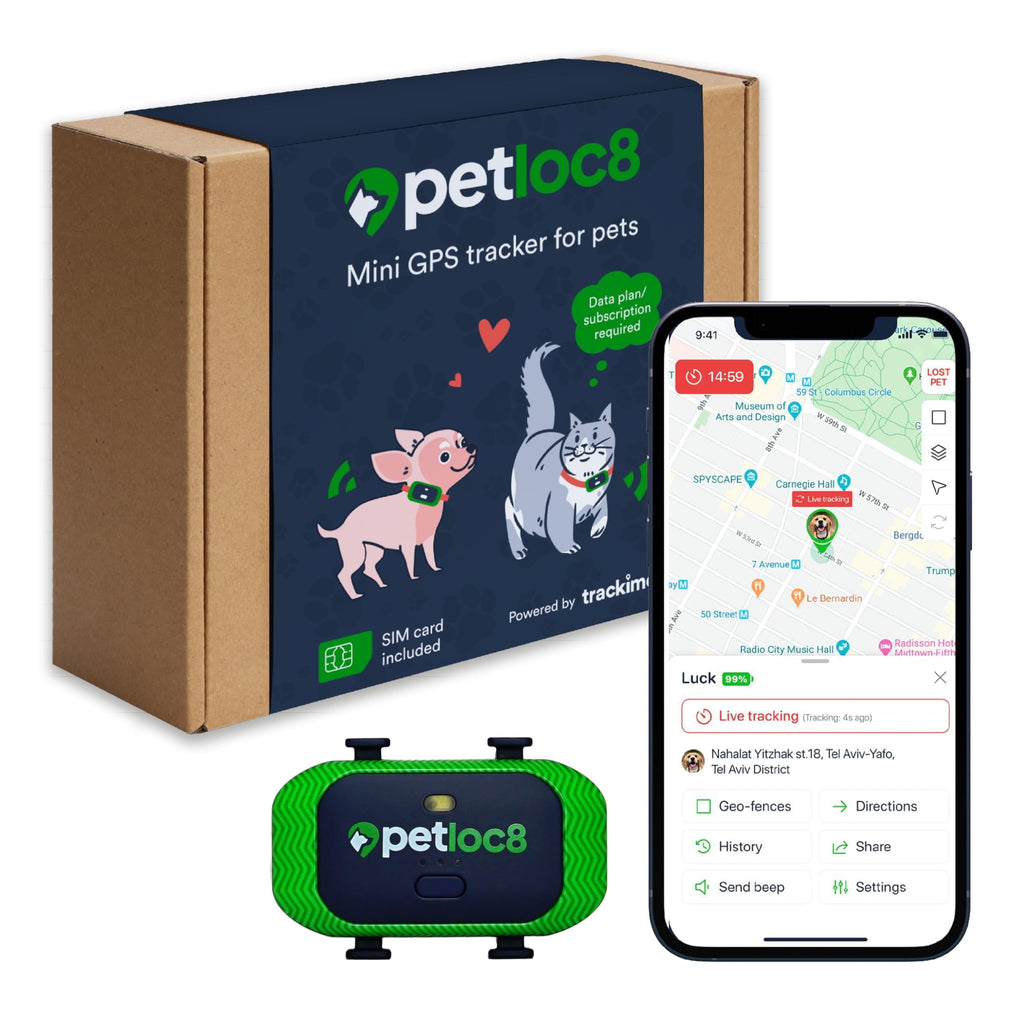Small GPS Cat and Dog Tracker from Petloc8 - Fits on your Dog or Cat Collar, Long Battery Life, Waterproof, Geofencing and Pet Location History, Subscription is Required