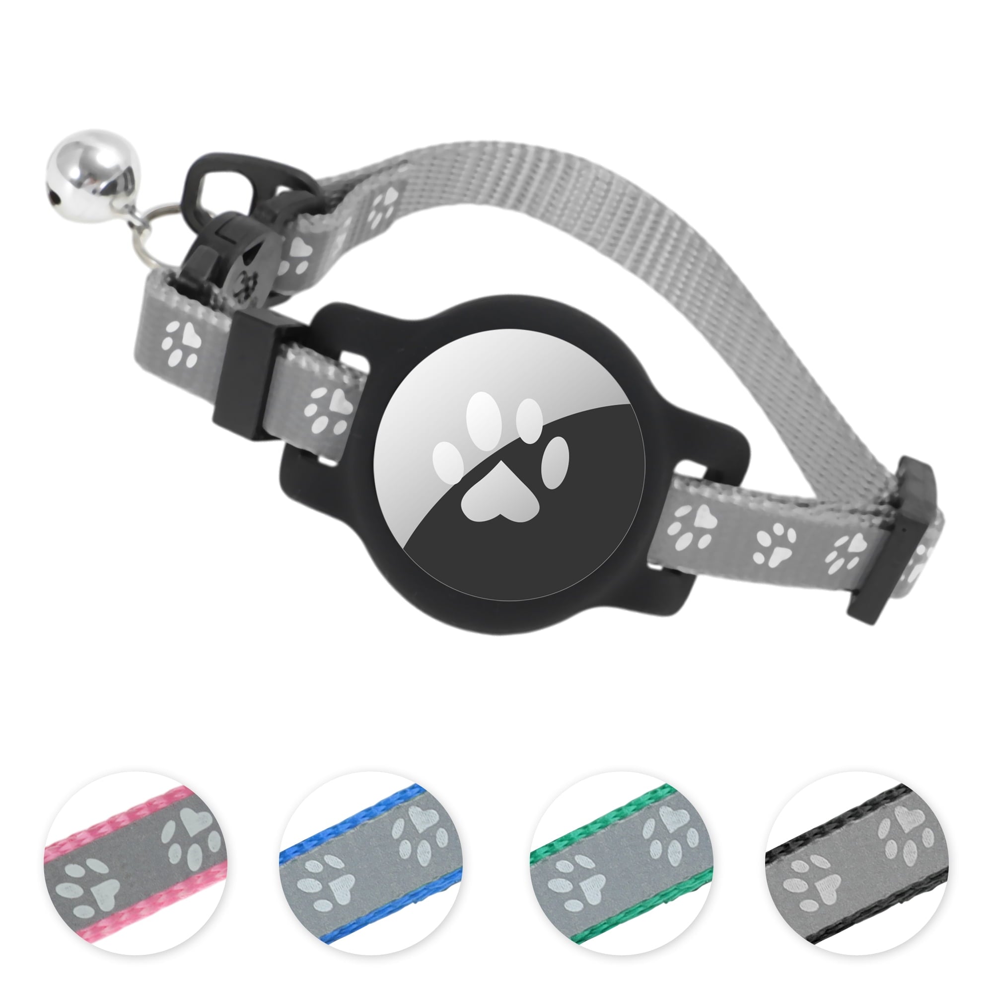 Unique Bargains Waterproof Cat Collar for Airtag  Reflective Collar with Bell Breakaway Cat Collar for Airtag Holder Cat Collars Cat Collar for Apple Air Tag Grey