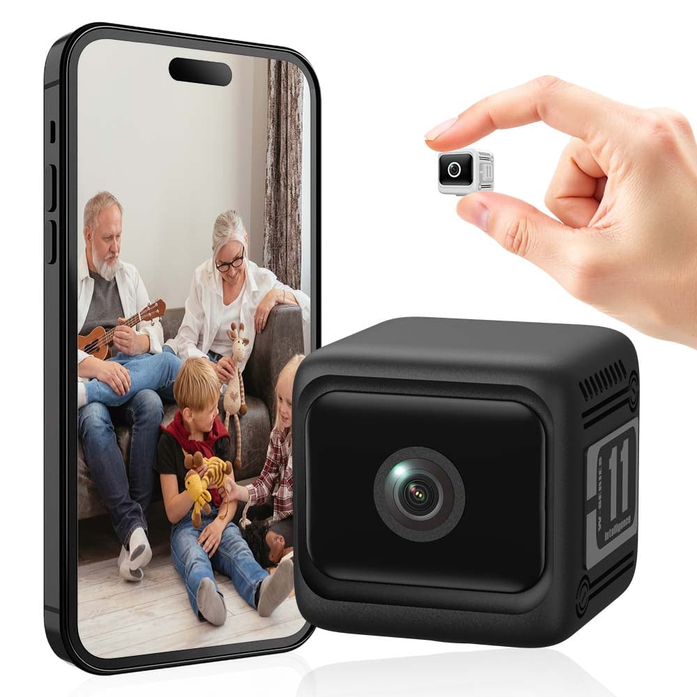 Wiher Small Security Camera Wireless, 1080P Mini Indoor/Outdoor Camera with 8Hrs Battery, Night Vision, Motion Detection Alert, Cloud & TF Storage, 4 Users View Same Time, for Home/Baby/Pet(Black)