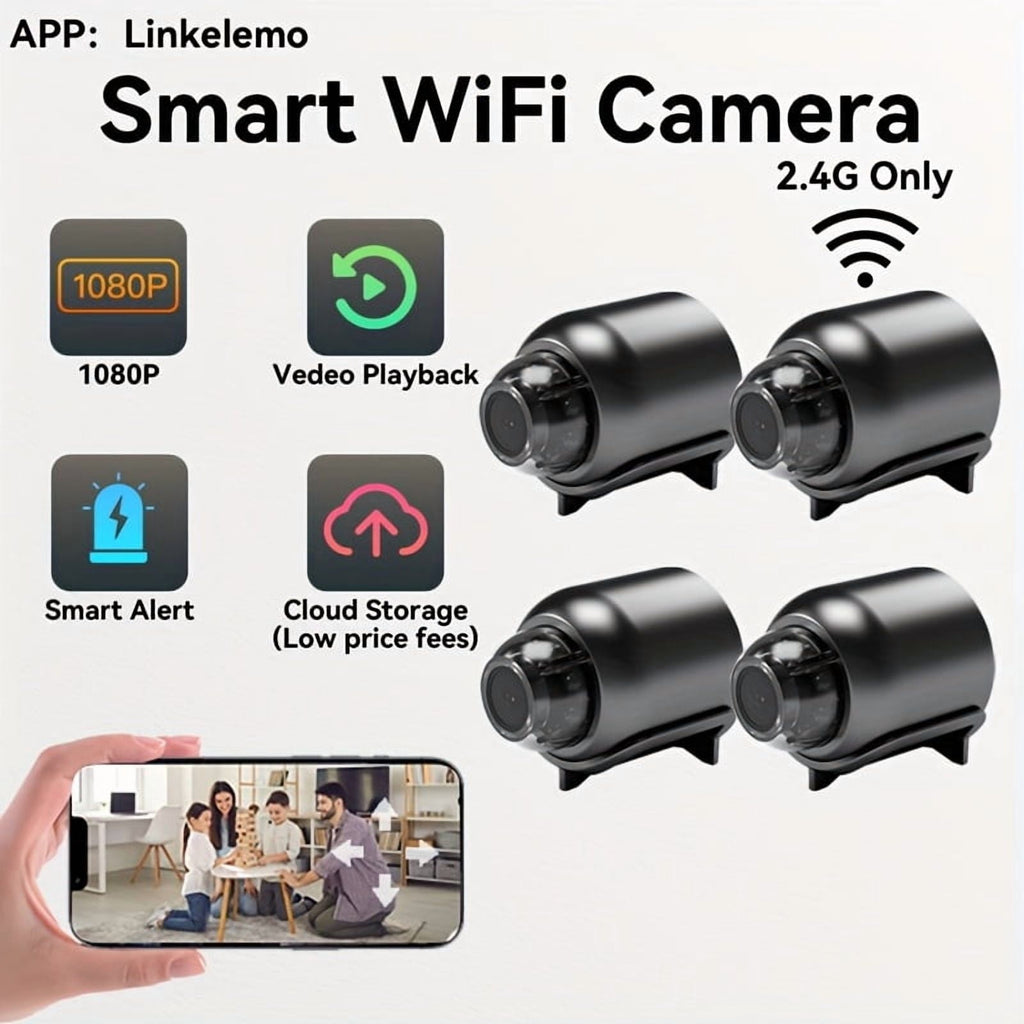 Wireless Camera, Mini Nanny Cam Smart Home, Small Indoor Outdoor Camera with Remote View, Compatible with Android and iOS, Baby, Pet Monitor(4PCS)