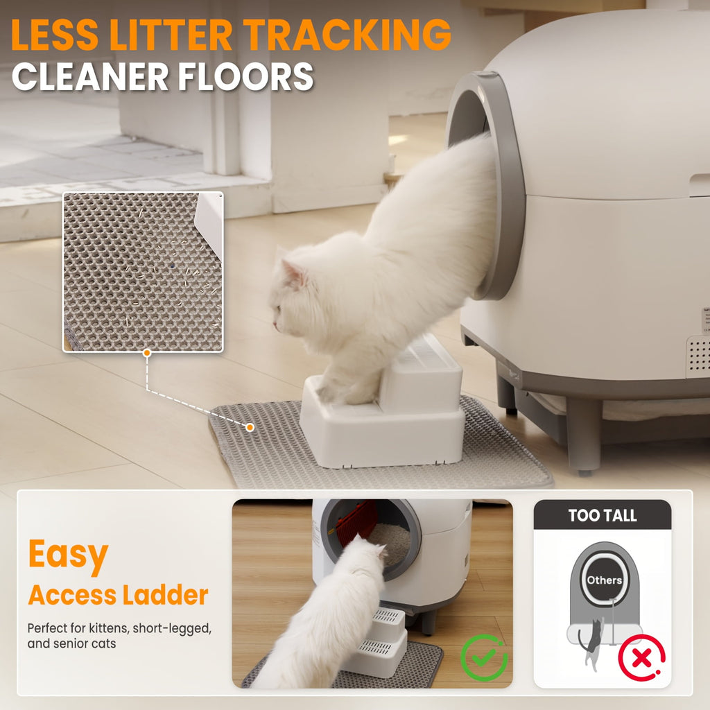 23.78gal Extra Large Self-Cleaning Automatic Cat Litter Box - Triple Safety Protection, Ultra Odor Removal & App Control, 2.64gal Waste Disposal, Step-Up & Mat, Corded (No Battery)