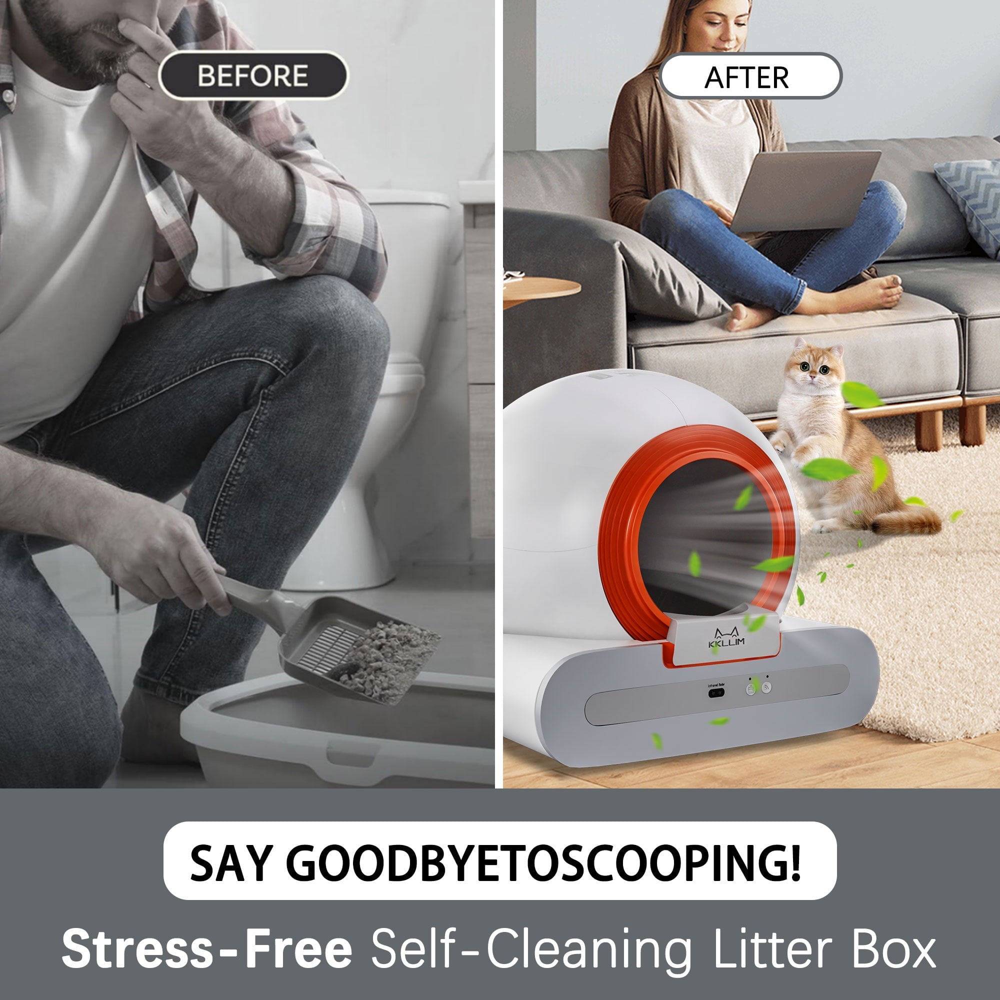 Self-Cleaning Cat Litter Box,Automatic Cat Litter Box for Multiple Cats,APP Odor Control , 65L Large Capacity,Safety protection Smart Litter Box