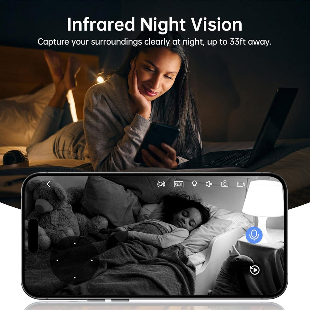 Jqimn RoBot Camera, 2.4G&5G WIFI Indoor Security Camera, 2K Baby/Pet Monitor with Phone App, Motion Detection, Two-Way Audio, Night Vision