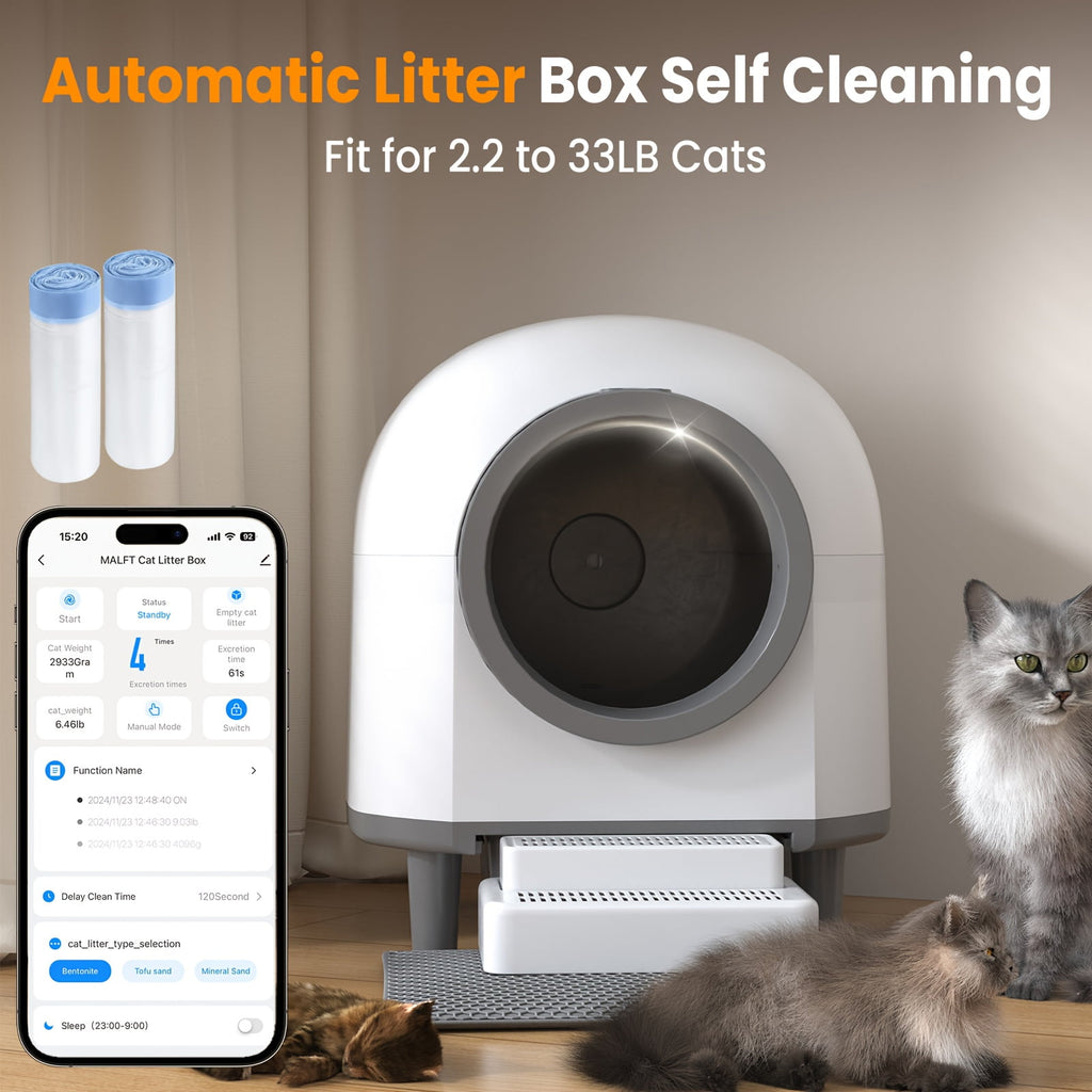 23.78gal Extra Large Self-Cleaning Automatic Cat Litter Box - Triple Safety Protection, Ultra Odor Removal & App Control, 2.64gal Waste Disposal, Step-Up & Mat, Corded (No Battery)
