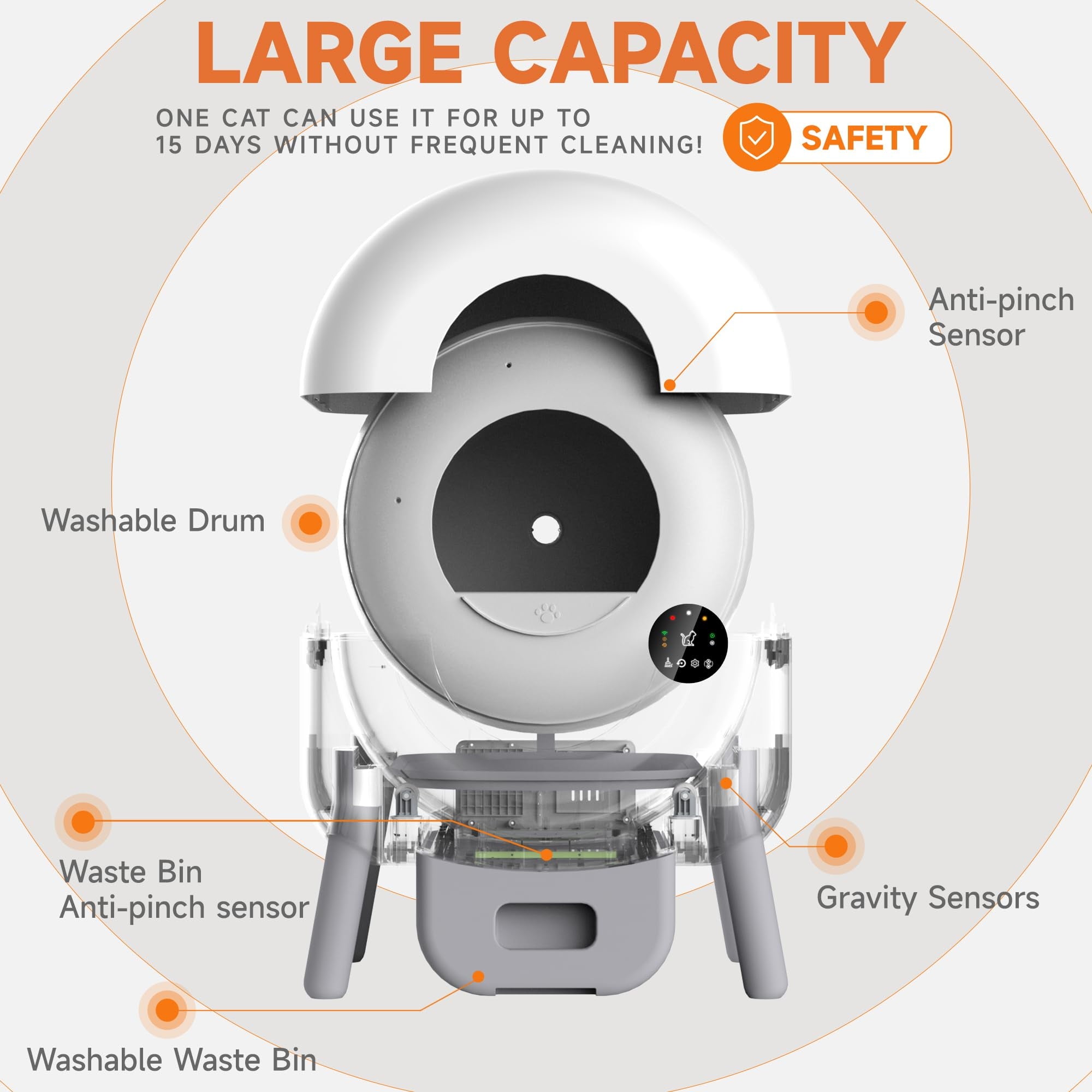 Self Cleaning Cat Litter Box, Automatic Litter Box w/ Liner,with 1 Roll Trash Bags, Dual Sensor Protection for Multi Cat, APP+ Panel Control, Odor Removal, Large Capacity Litter Box