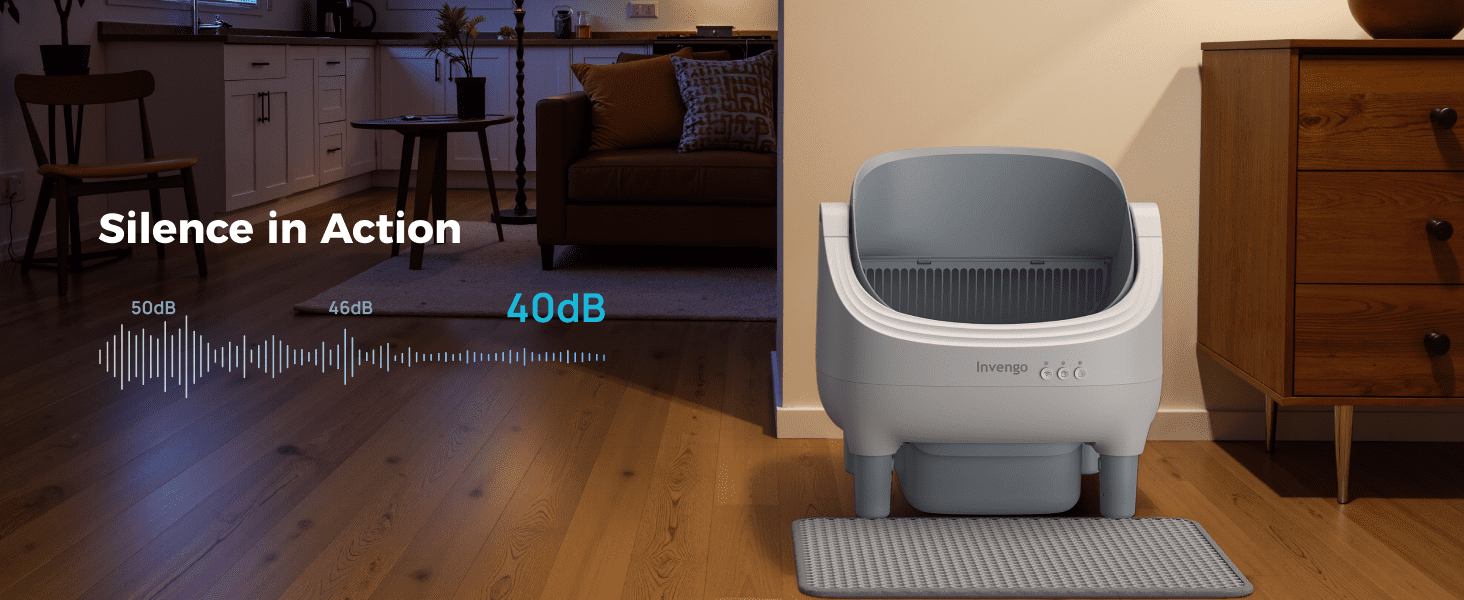 Automatic Open-Top Self-Cleaning Cat Litter Box -App Control, Safe Alert, Smart Health Monitor, Includes 2 Liners & Mat, Multi-Cat Friendly, Gray