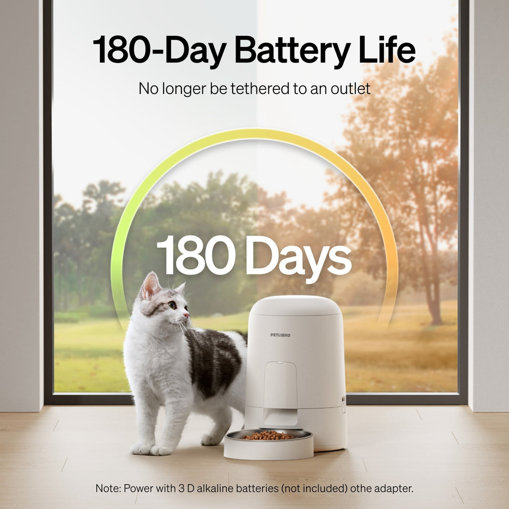 Petlibro 2L Air Automatic Cat Feeder, Battery-Operated Food Dispenser with 180-Day Battery Life, AIR Timed Feeder for Cats & Dogs, White
