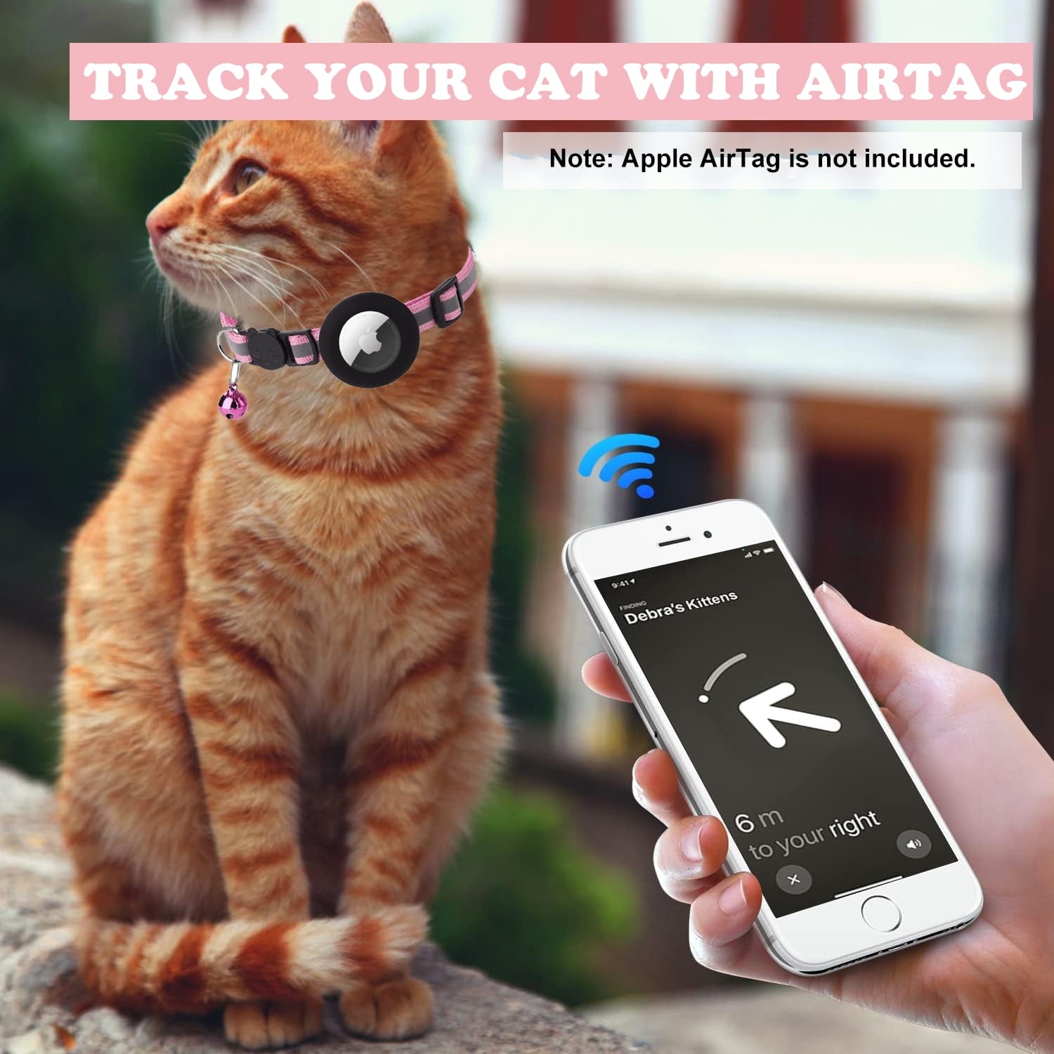 Airtag Pet Collar Breakaway with Bell, Reflective Collar with Waterproof Airtag Holder Tracker Pet Collars for Kittens And Puppies (Pink)