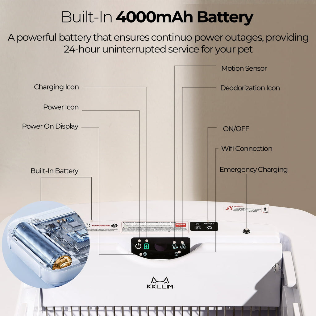 imerelez Smart Cat Litter Box – Wide Opening Auto-Clean for Extra Large Cats (71-90lbs), ABS Material, Wifi/App Control with LED Display, Cream White, 29.9”L x19.6”W x19.6”H