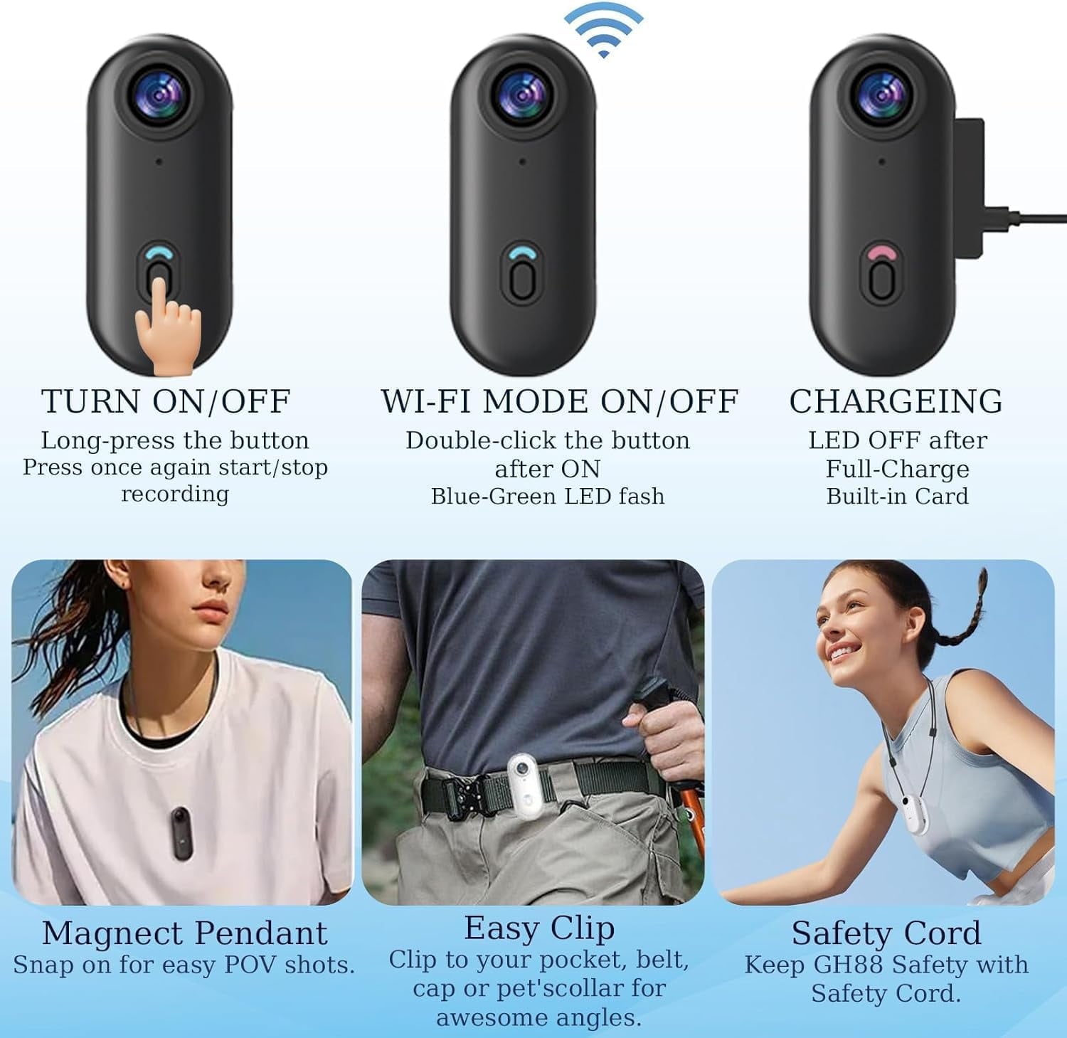 POV Record Pro 2.0, High-End 4K/1080P Pro Capture Thumb Camera, WiFi Magnetic Sports Cycling Camera,Portable Pet Cameras,64/128G Ultra Wide Hands-Free Clip Cameras,Ski Cam (White[64GB, 1080P])