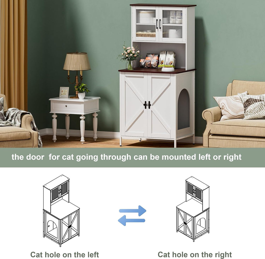 PAKASEPT Cat Litter Box Enclosure Furniture for Self-Cleaning Cat Litter Box, Litter Box Furniture with Shelves and Doors for Large Smart Litter Box