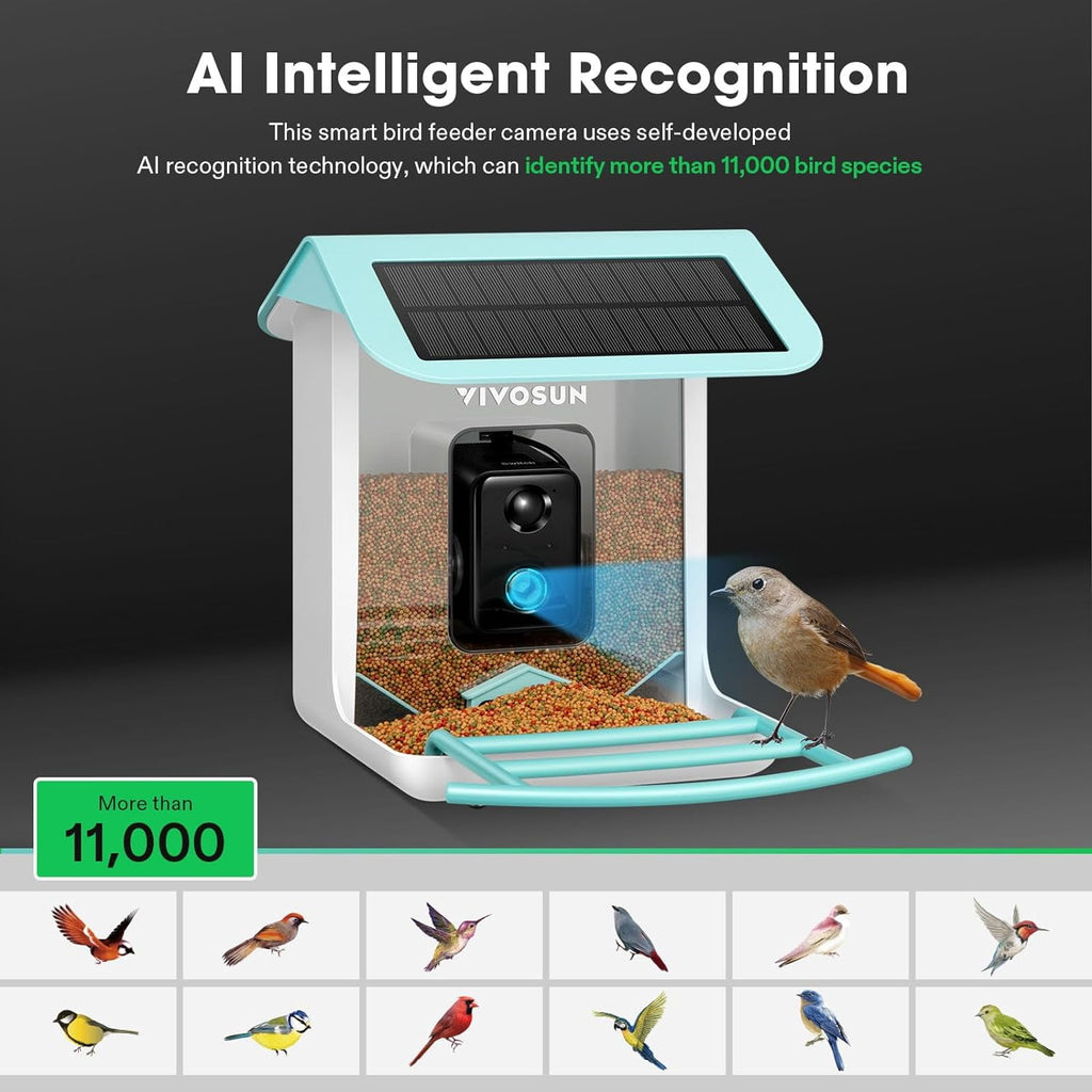 VIVOSUN 2.5L Smart Bird Feeder with Camera, 1080P HD WiFi Camera, Auto Capture Bird Videos & APP Share with 128G TF Card