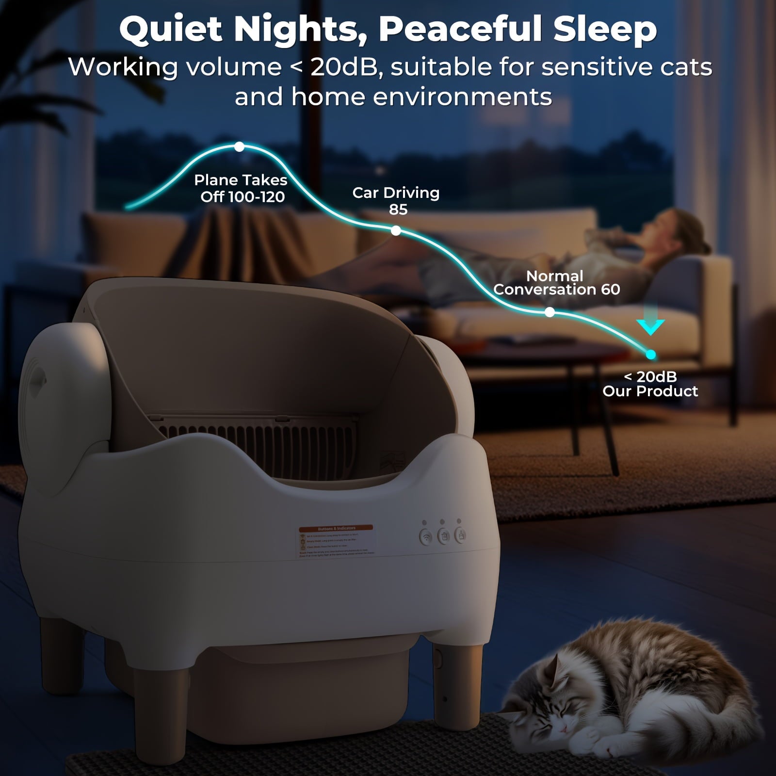 Self-Cleaning Cat Litter Box - Extra Large for Multiple Cats - App-Controlled with Odor-Free Waste Disposal