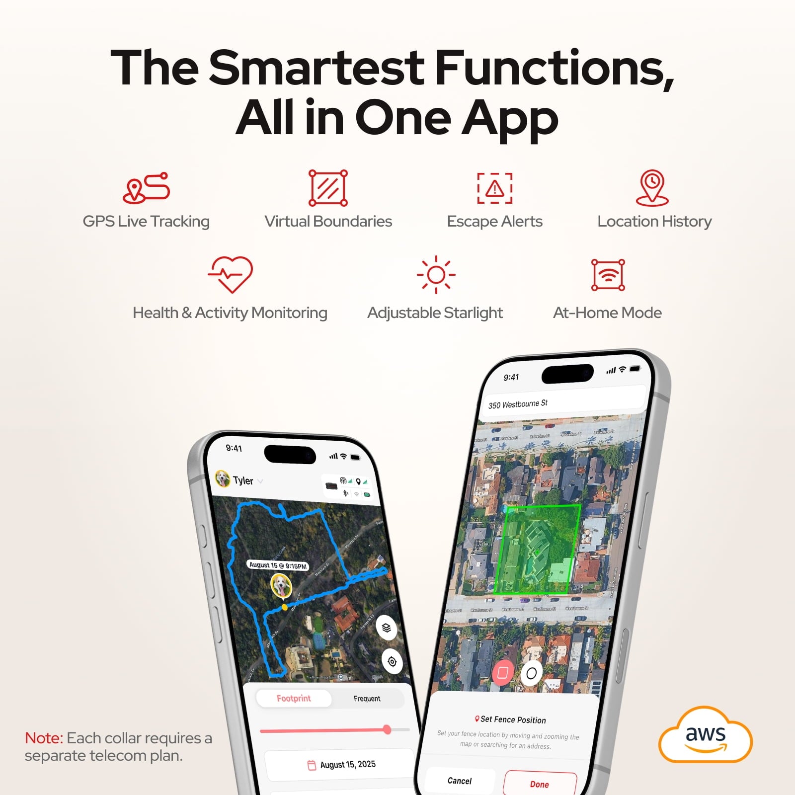 SATELLAI Collar Go, Smart Wireless Fence GPS Dog Collar, Live Tracking & Health Monitoring, 15-Day Max Battery Life (Carbon Black), M(13"-18")