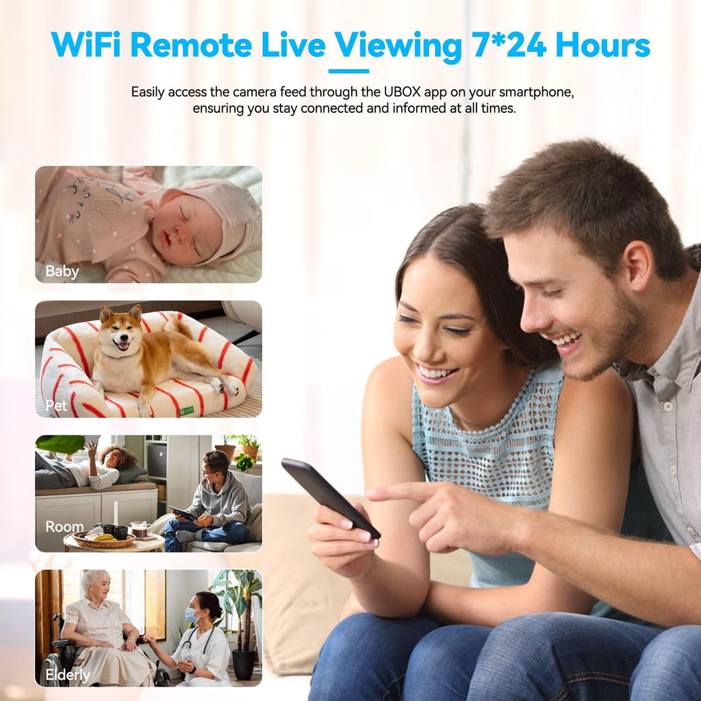 Wi-Fi Magnetic Wireless Ultra HD Mini Camera, Hidden Security Camera with Night Vision, Motion Detection, Cloud Storage, 64GB SD Card, Compact Design, Indoor for Baby, Elder, Pet, Car Monitoring