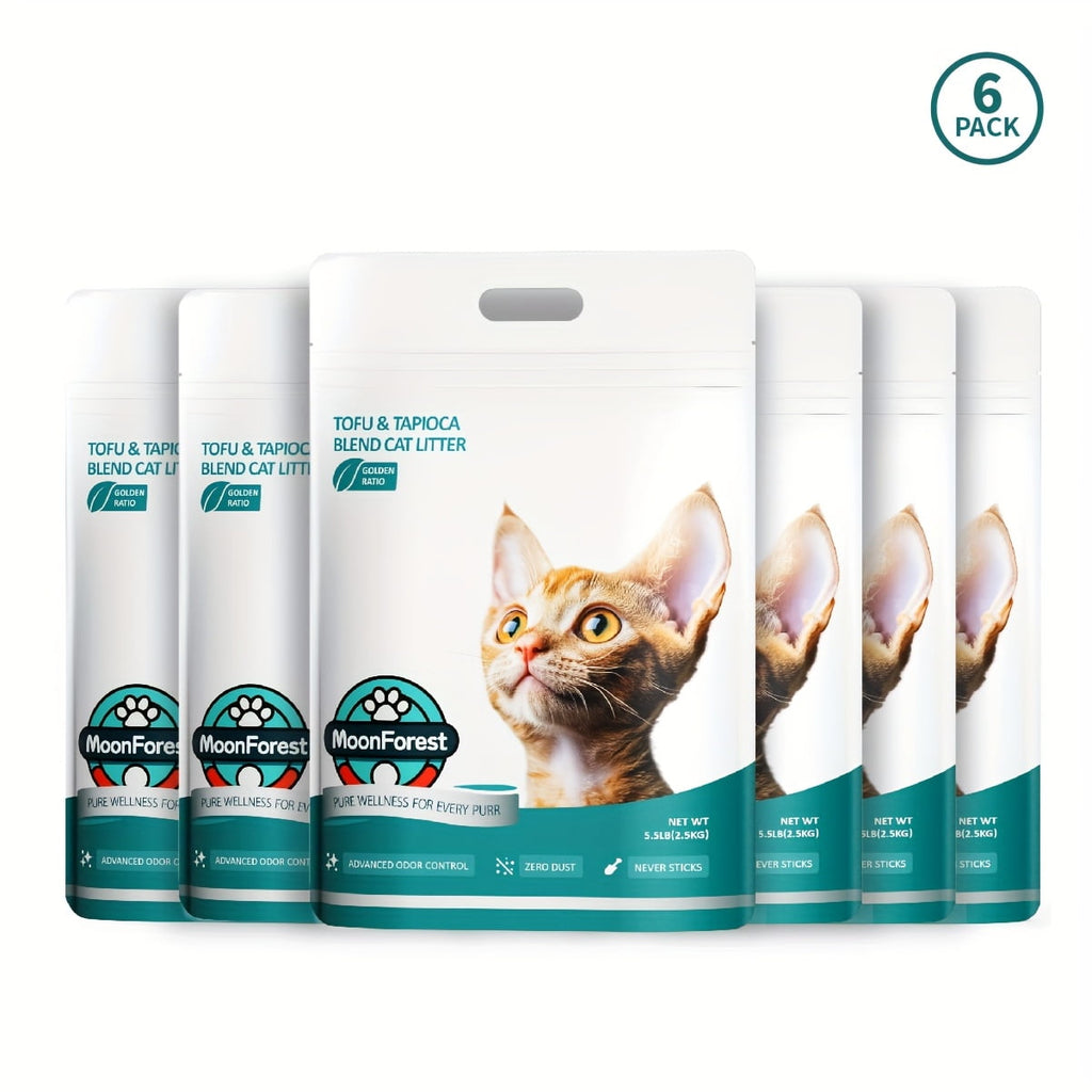6 Pack Tofu Tapioca Cat Litter - Flushable Quick Clumping Low Dust Odor Control, for Automatic Litter Boxes Sensitive Paws, Ideal for Smart Litter Trays Multi-Cat Households