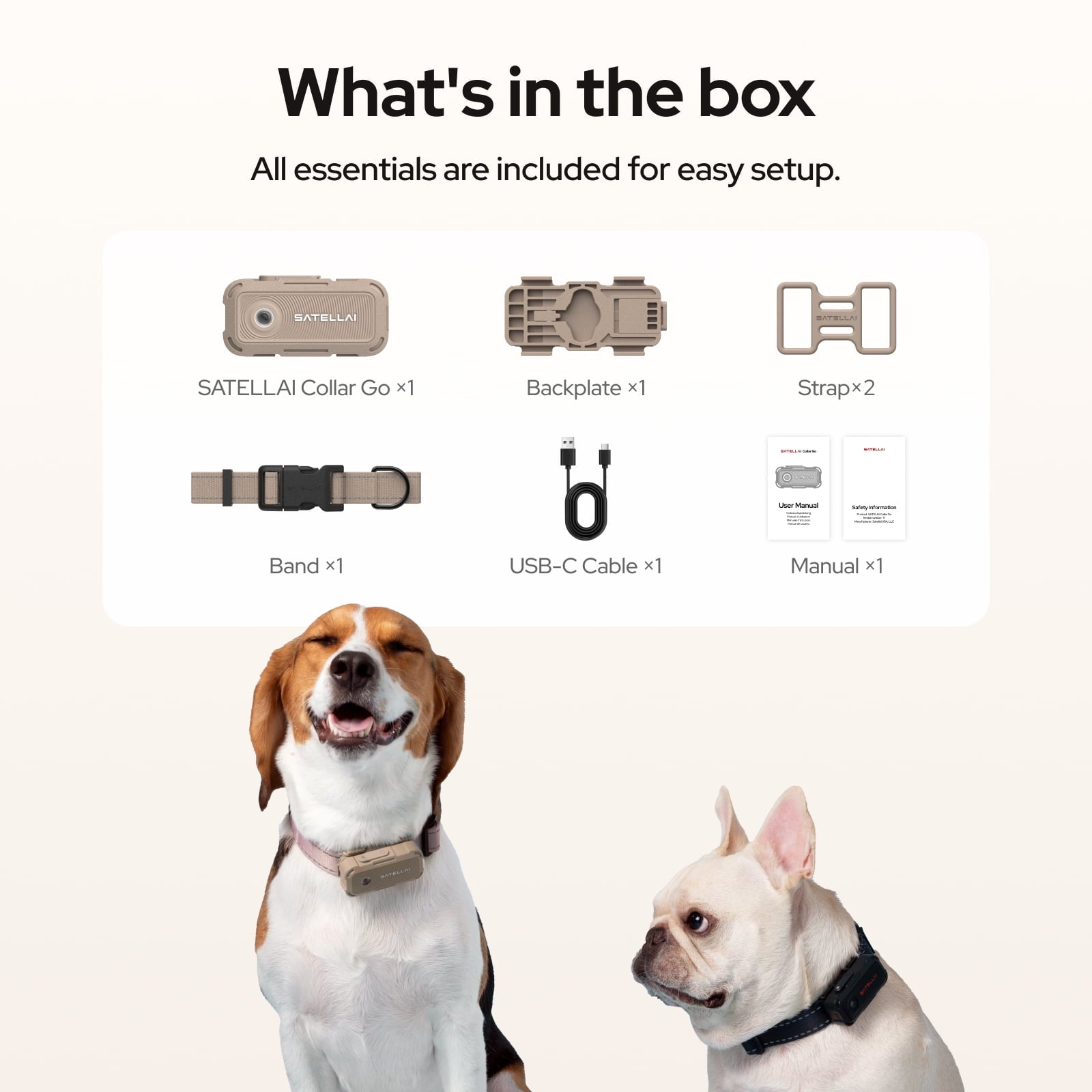 SATELLAI Collar Go, Smart Wireless Fence GPS Dog Collar, Live Tracking & Health Monitoring, 15-Day Max Battery Life (Carbon Black), M(13"-18")