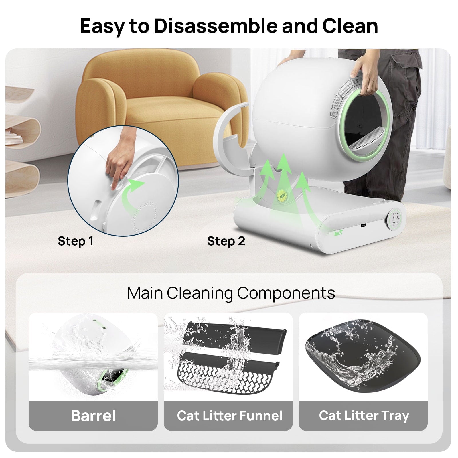 Stainless Steel Litter Box: Enclosed Cat Litter Box with Flip Lid Self Cleaning and High Sided Top Entry Design, XL Extra Large Metal Kitty Litter Pan Tray for Big Cats, Built-In Carbon Filter Pouch