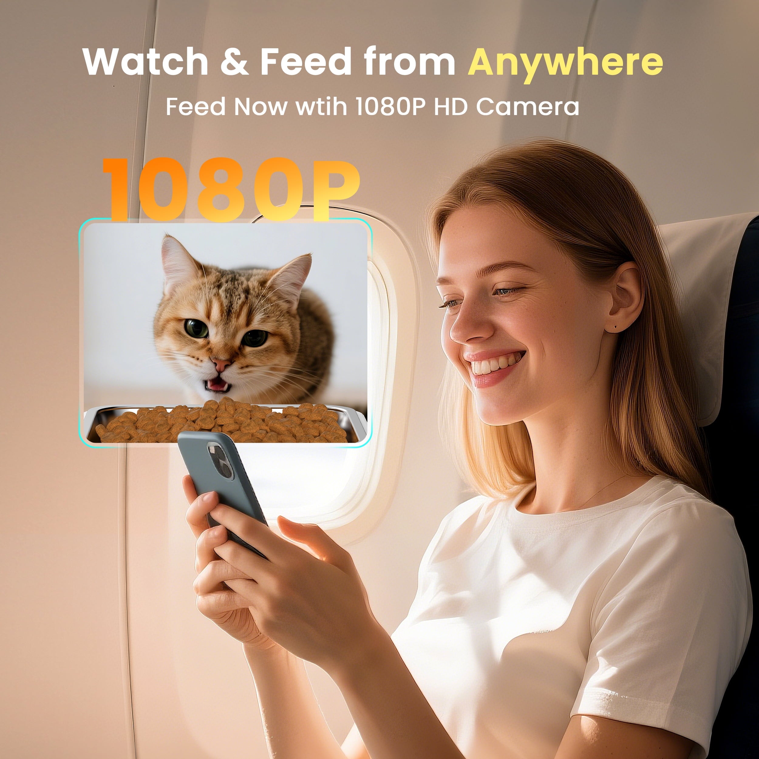 Oneisall WF-63 5GHz & 2.4GHz Automatic Cat Food Dispenser, 6L/25 Cups Automatic Cat Feeder with Camera, White