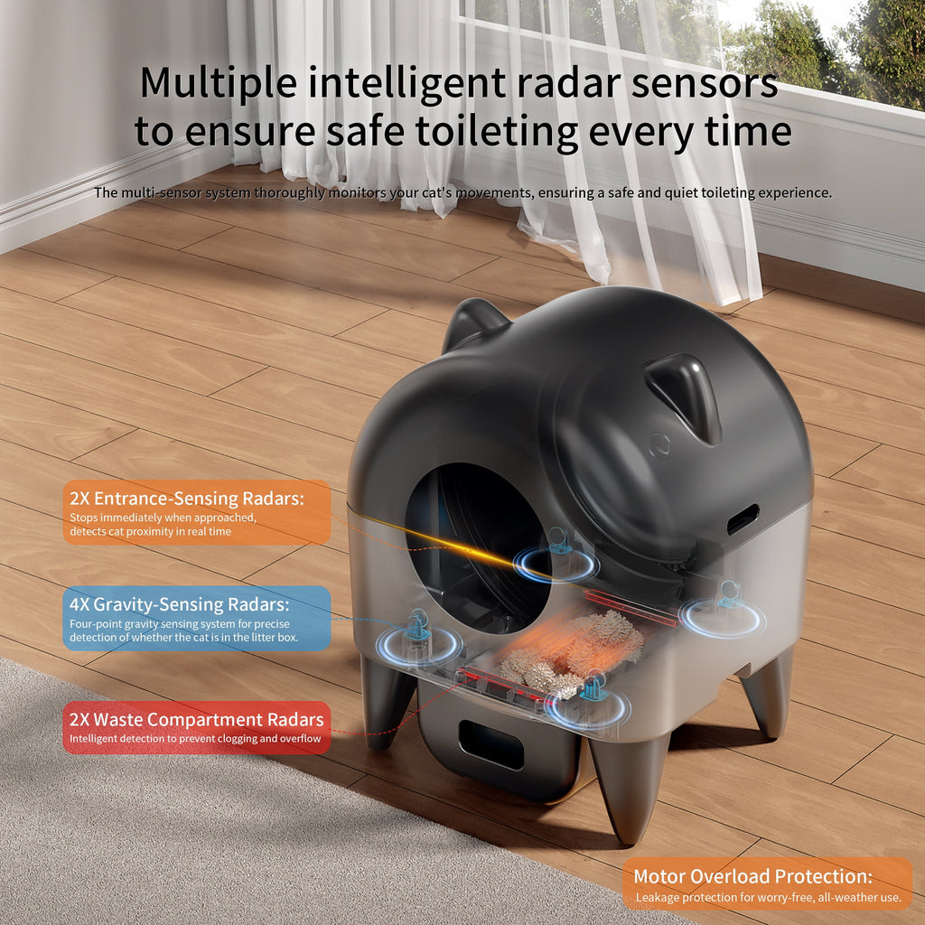 OUDOSPRS Automatic Cat Litter Box, Safety Protection Self Cleaning Litter Box for Multiple Cats with Deodorizer & Mat & Liner, Double Odor Removal