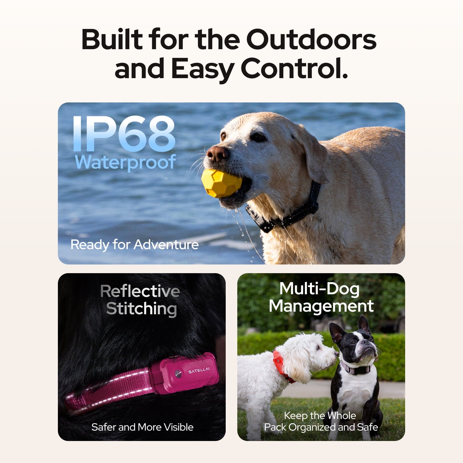 SATELLAI Collar Go, Smart Wireless Fence GPS Dog Collar, Live Tracking & Health Monitoring, 15-Day Max Battery Life (Carbon Black), M(13"-18")