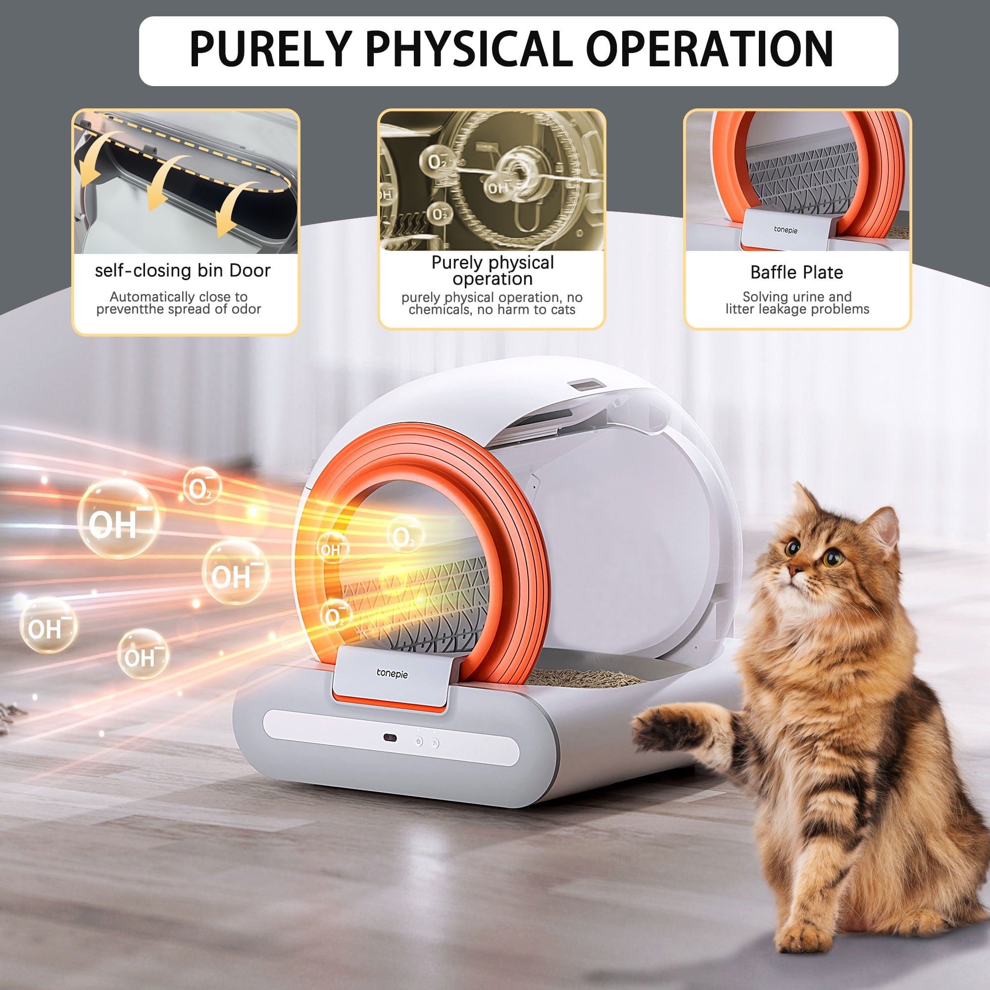 Self-Cleaning Cat Litter Box,Automatic Cat Litter Box for Multiple Cats,APP Odor Control , 65L Large Capacity,Safety protection Smart Litter Box