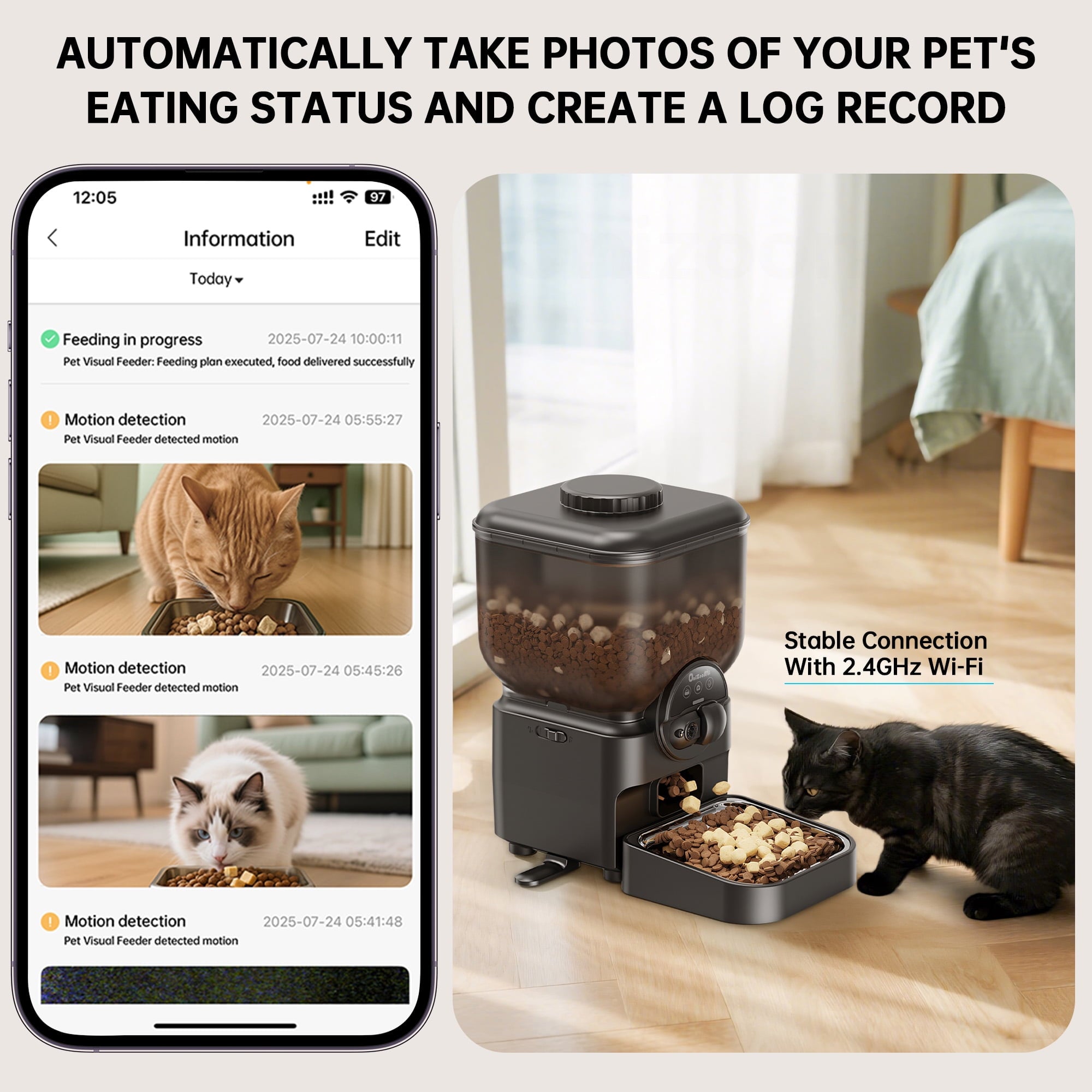 ONIZOOMI Automatic Pet Feeder with Camera & WiFi App for Cats & Dogs, 6L Timed Dispenser, 15-Day Battery