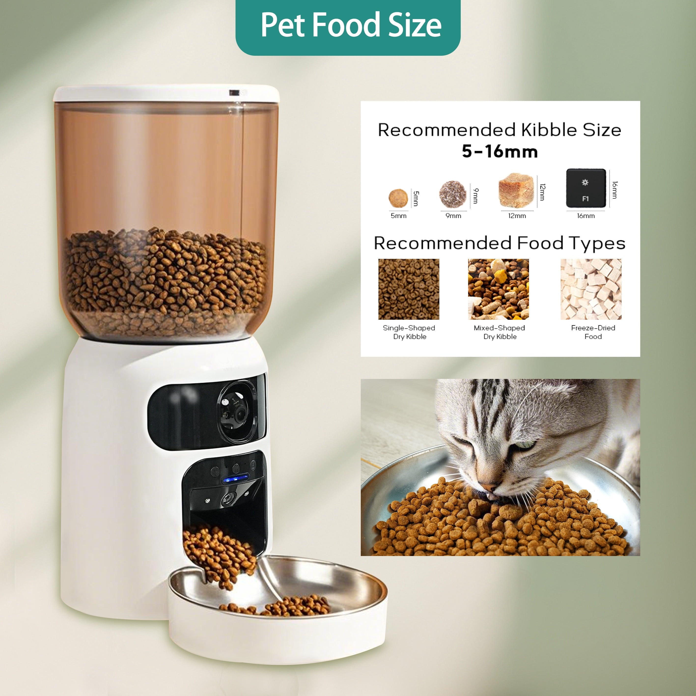 Automatic Cat Feeder with Dual HD Camera, 5G&2.4G WiFi Pet Feeders with App control laser interactive Toy Treat and Ai sensor.