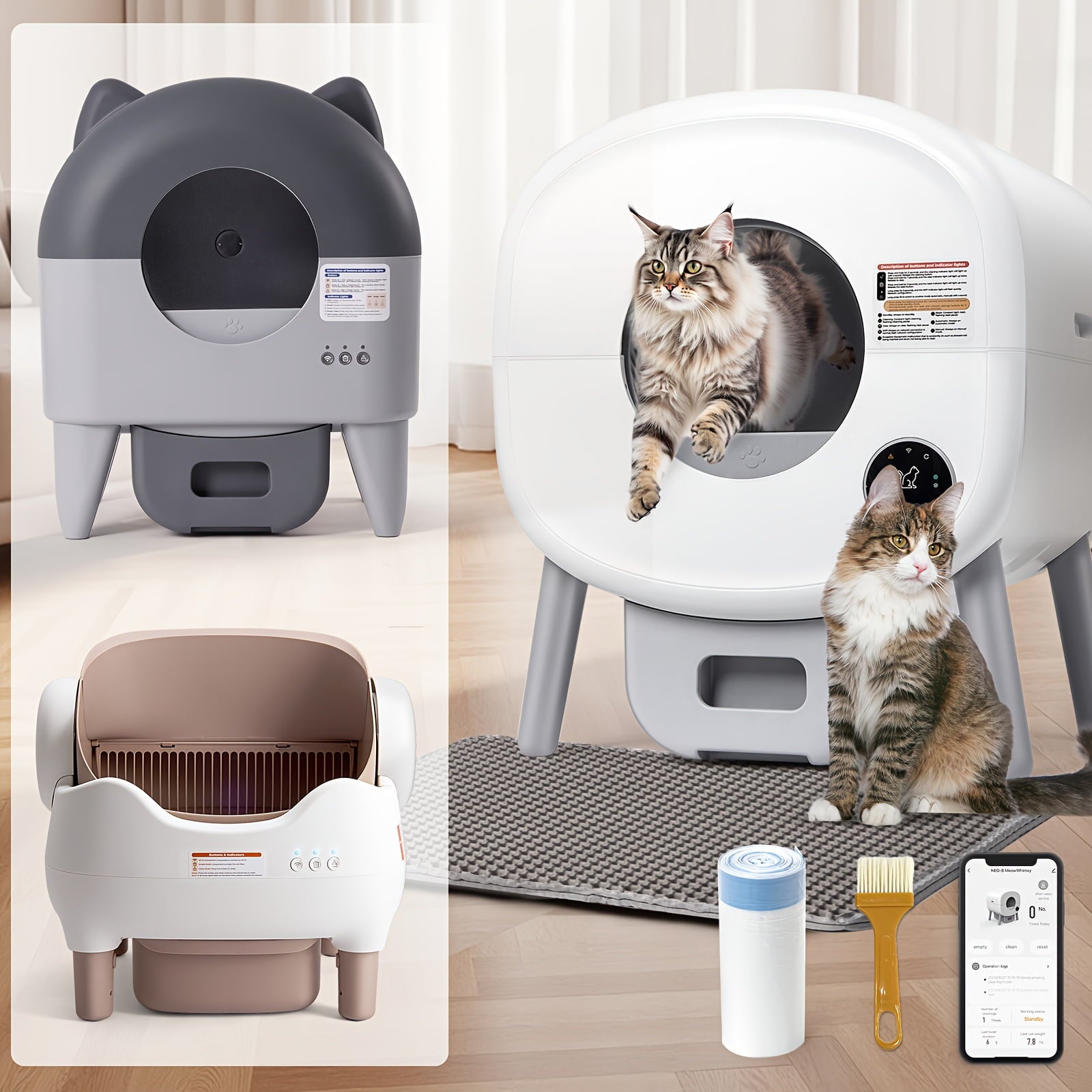 Self-Cleaning Cat Litter Box - Extra Large for Multiple Cats - App-Controlled with Odor-Free Waste Disposal