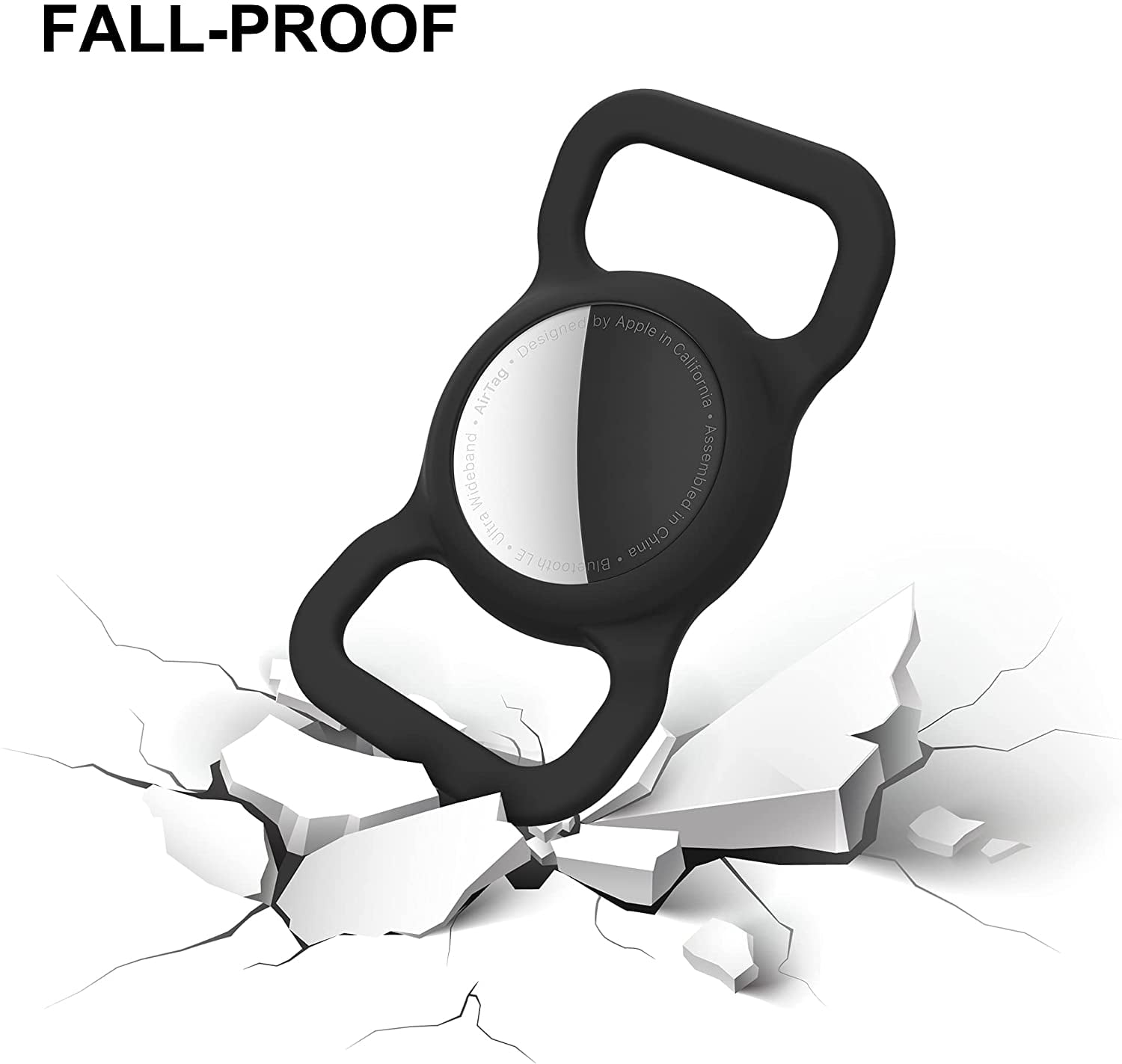 [2 Pack] Pet AirTag Holder, Silicone Dog Collar Accessory for AirTags, Bone Pattern (Black/Black)