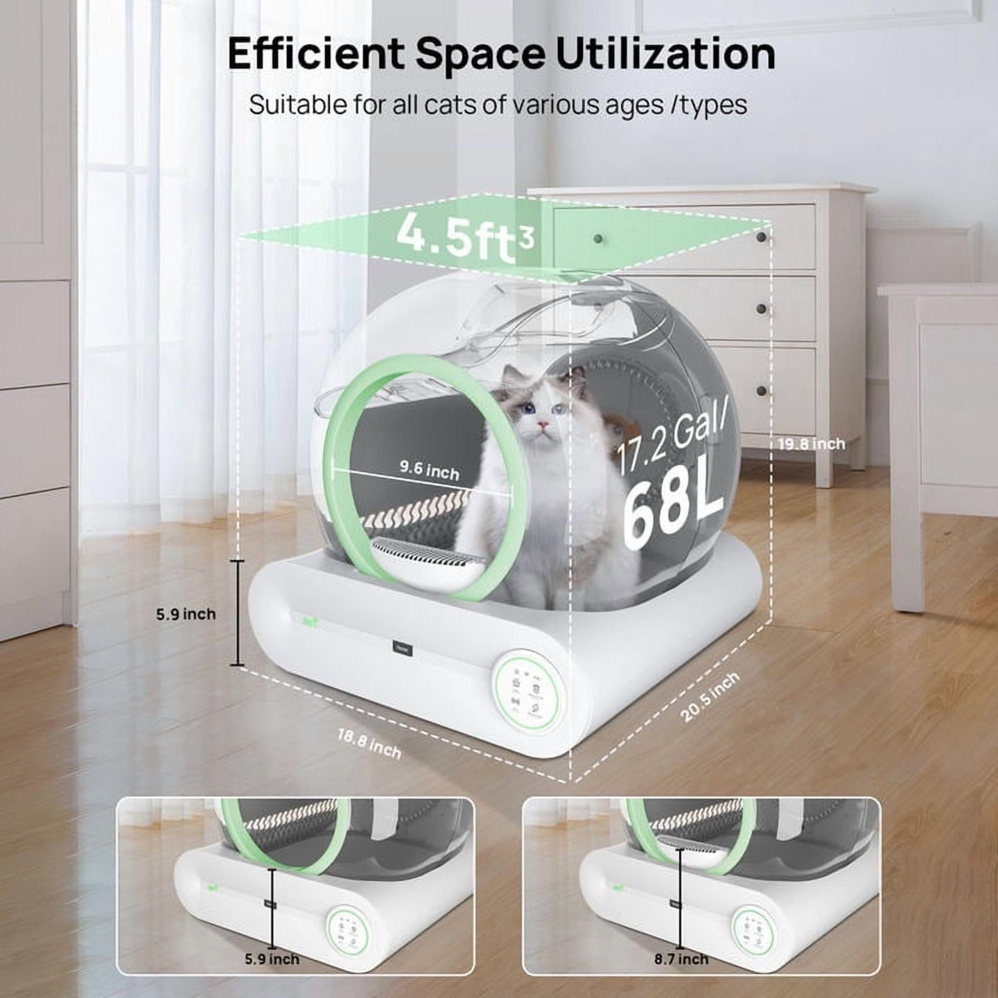 Stainless Steel Litter Box: Enclosed Cat Litter Box with Flip Lid Self Cleaning and High Sided Top Entry Design, XL Extra Large Metal Kitty Litter Pan Tray for Big Cats, Built-In Carbon Filter Pouch