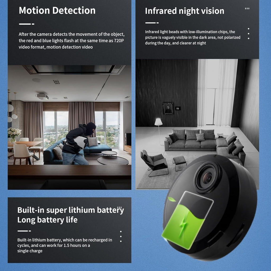 Matxabr HD 1080P Hidden Camera, Surveillance Security Camera with Motion Detection and Night Vision, Wireless WiFi Camera, Indoor Camera, Mini Camera for Pets, Sports, Baby and Nanny