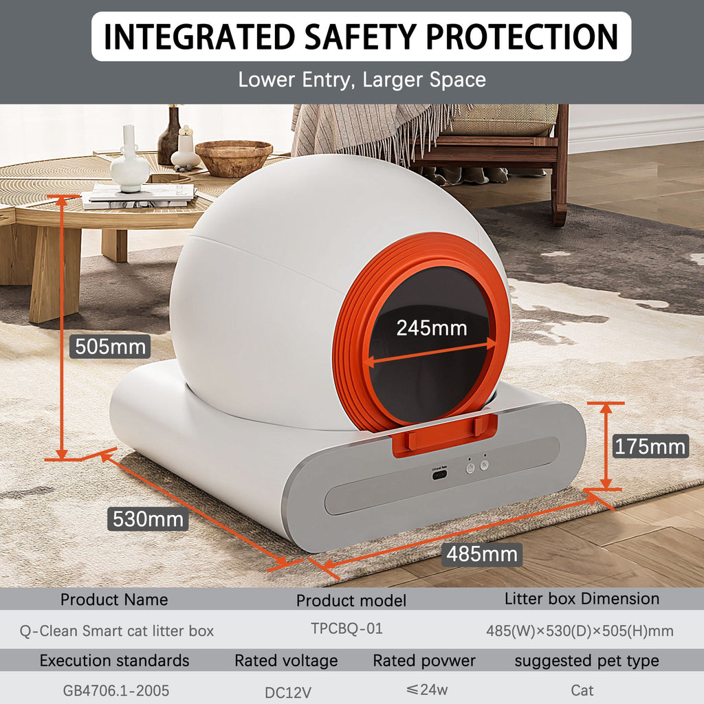 Self-Cleaning Cat Litter Box,Automatic Cat Litter Box for Multiple Cats,APP Odor Control , 65L Large Capacity,Safety protection Smart Litter Box