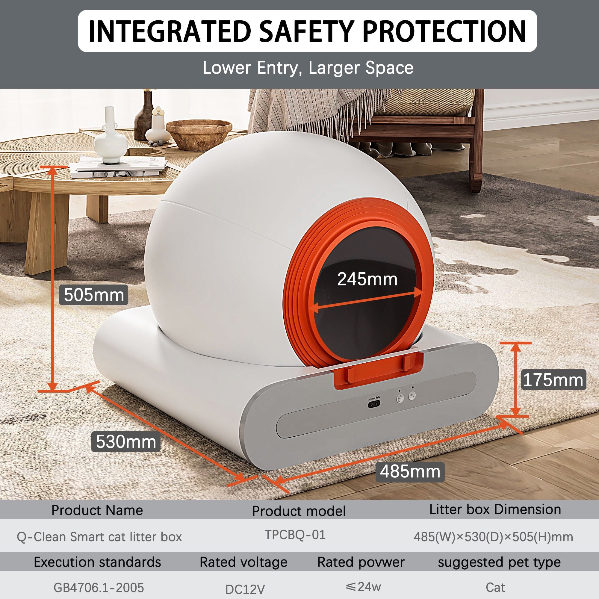 Self-Cleaning Cat Litter Box,Automatic Cat Litter Box for Multiple Cats,APP Odor Control , 65L Large Capacity,Safety protection Smart Litter Box