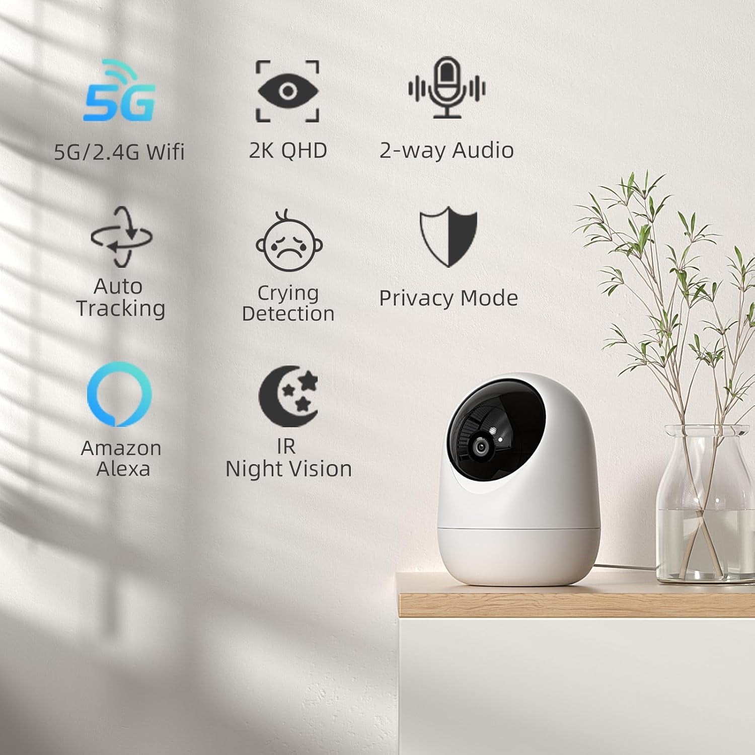 Pan/Tilt Security Camera for Baby Monitor,2K Indoor Cam 360° View, Dog/Pet Camera 5G/2.4G, Smart Motion Tracking& Sound Detection, 2-Way Audio, Night Vision