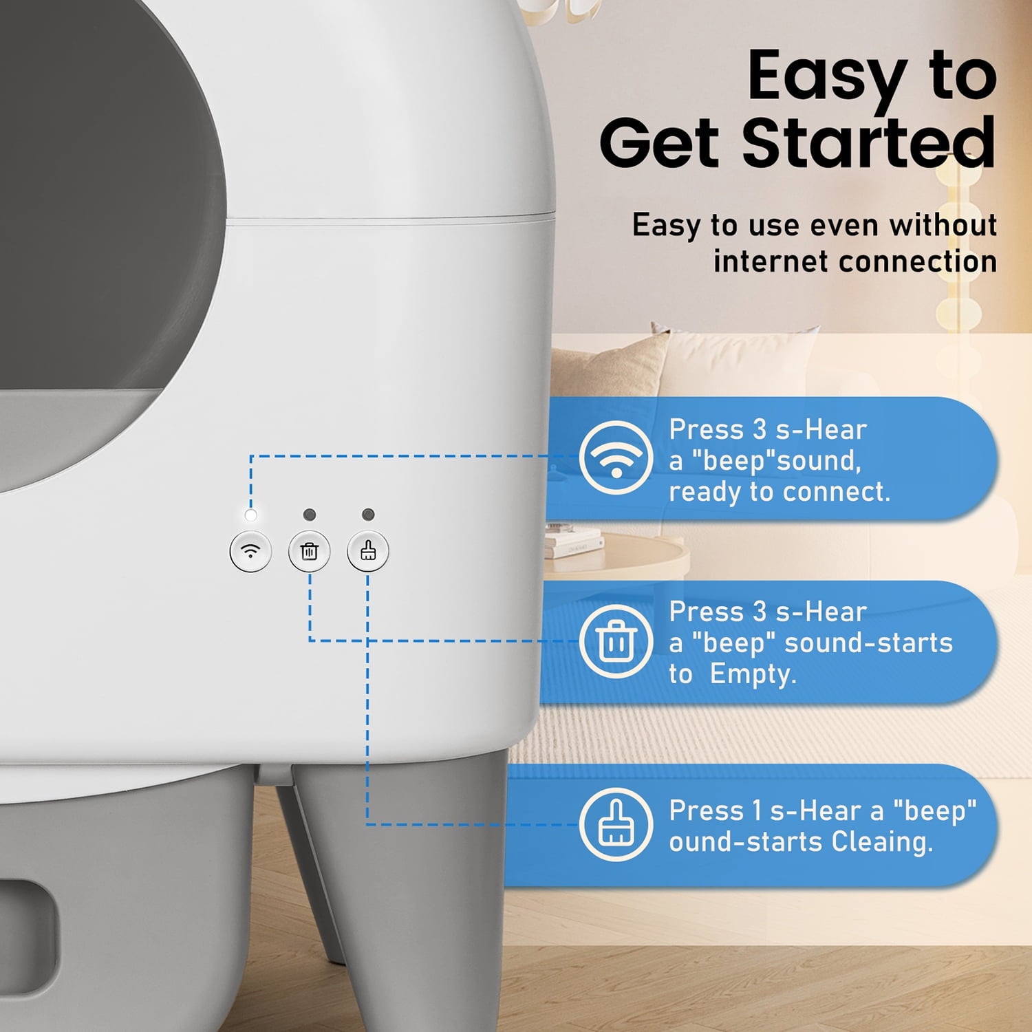 Cumrige Self-Cleaning Cat Litter Box, App Controlled, with Safety Sensor, Removable and Washable Liner