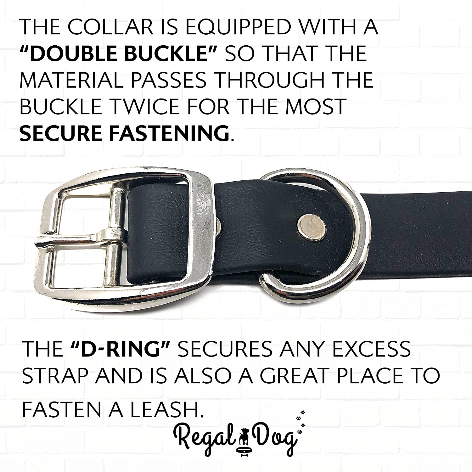 Regal Dog Products Waterproof Collar with Double Buckle and D Ring