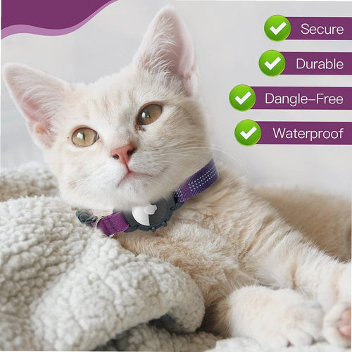 Airtag Cat Collar, New Integrated Apple Air Tag Cat Collar, Reflective Cat Collar with AirTag Holder and Bell, Cat Collar for Girls Boys Cats, Kittens and Puppies (Purple)