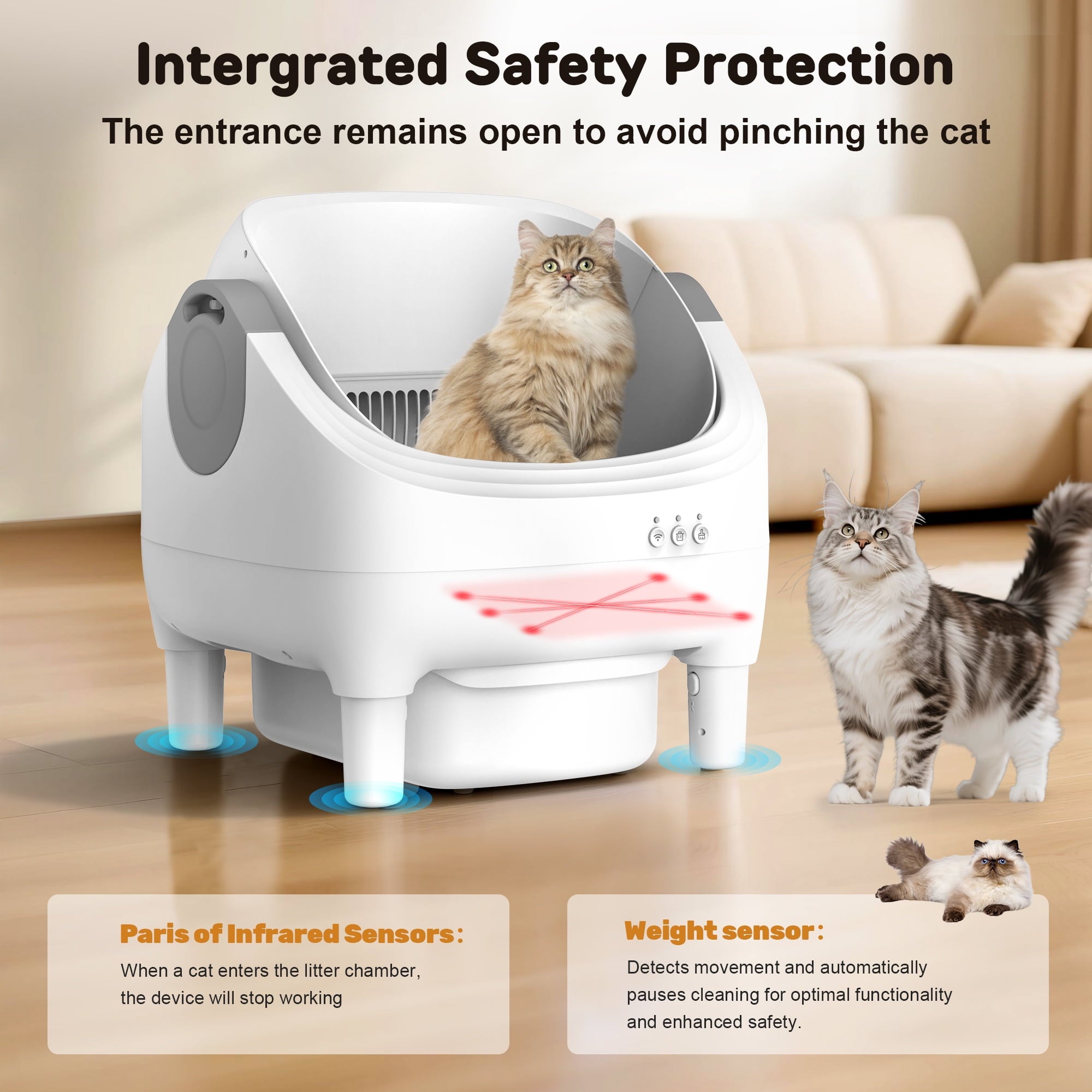 Osoeri 10L Open-Top Automatic Self-Cleaning Large Cat Litter Box,App Control,Safety Sensors & Odor-Free for Multi-Cat Homes.