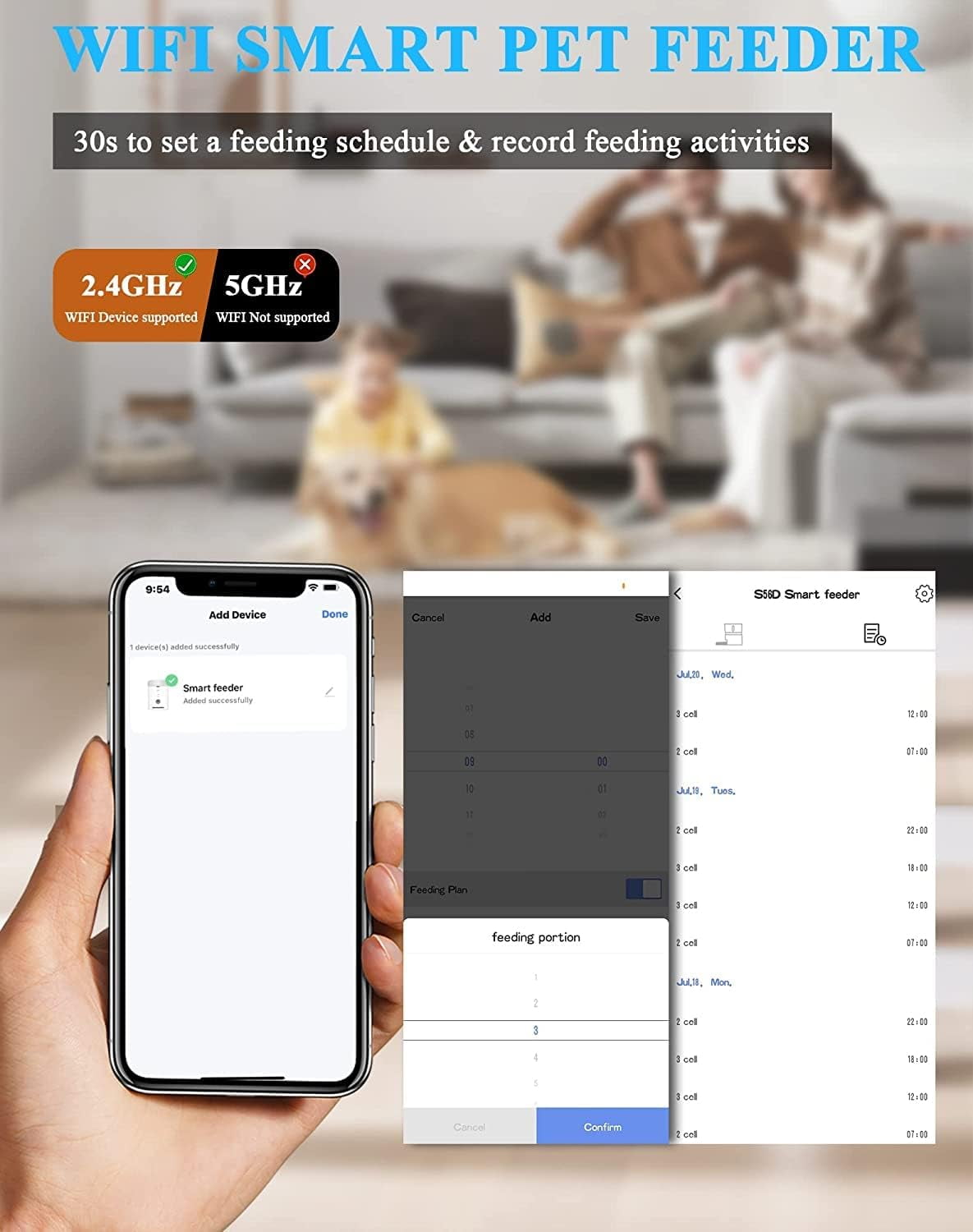 HoneyGuaridan 6L Automatic Cat Feeder for 2 Cats, 2.4G WiFi Enabled Smart Feed Pet Feeder for Dogs, Timed Pet Food Dispenser with Stainless Steel Bowl APP Control, 10s Voice Black