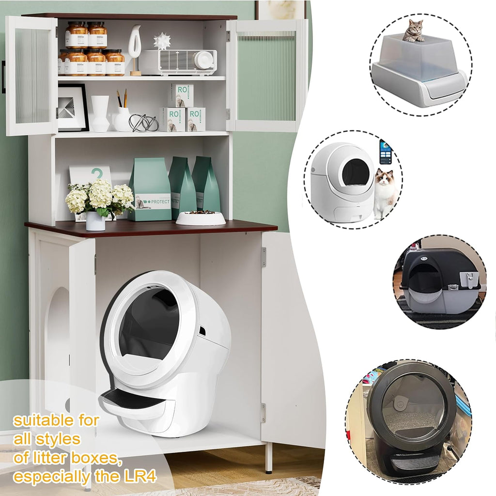 PAKASEPT Cat Litter Box Enclosure Furniture for Self-Cleaning Cat Litter Box, Litter Box Furniture with Shelves and Doors for Large Smart Litter Box