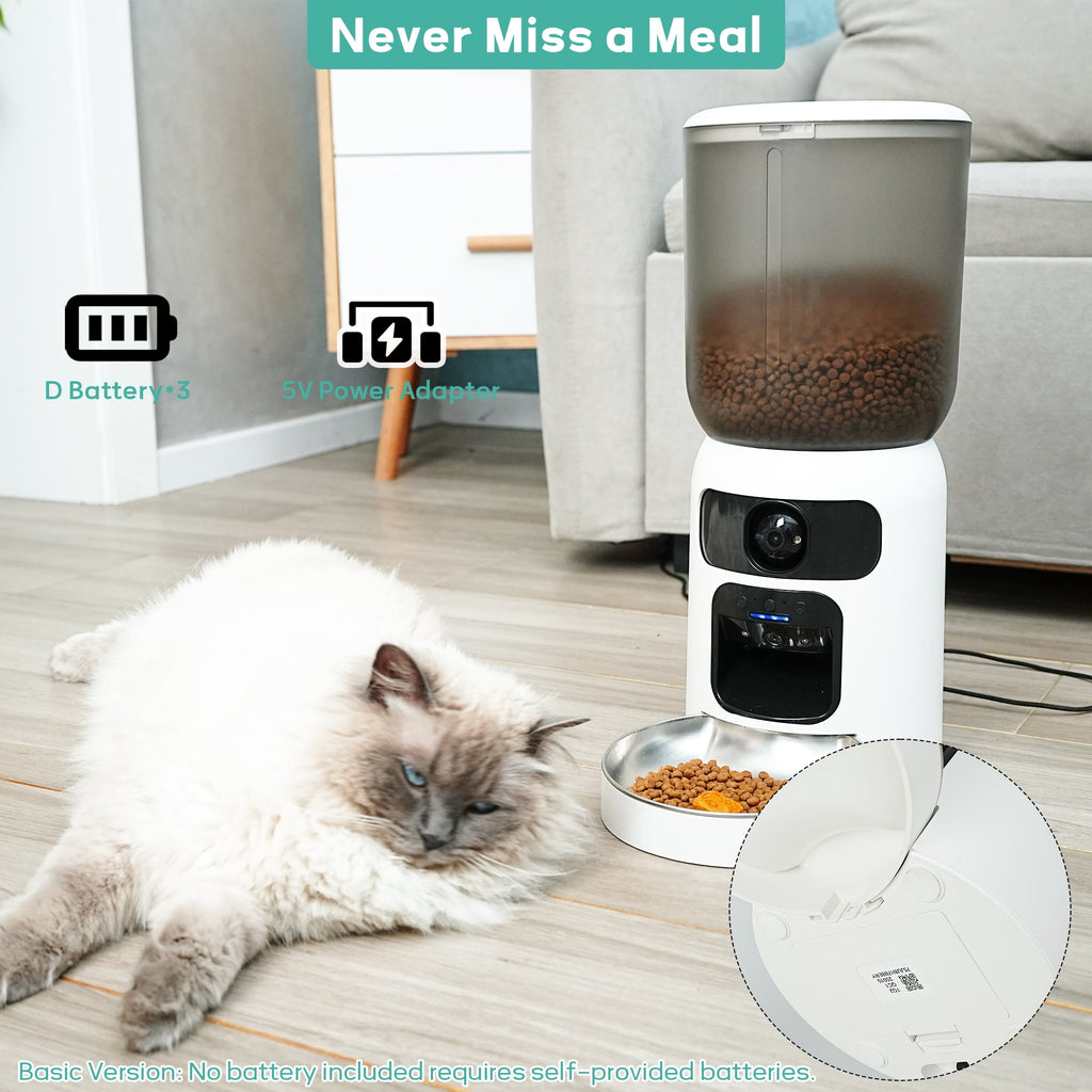 Automatic Cat Feeder with Dual HD Camera, 5G&2.4G WiFi Pet Feeders with App control laser interactive Toy Treat and Ai sensor.