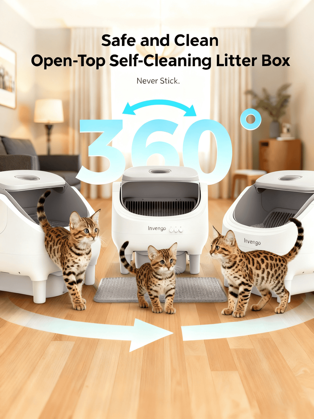 Automatic Open-Top Self-Cleaning Cat Litter Box -App Control, Safe Alert, Smart Health Monitor, Includes 2 Liners & Mat, Multi-Cat Friendly, Gray